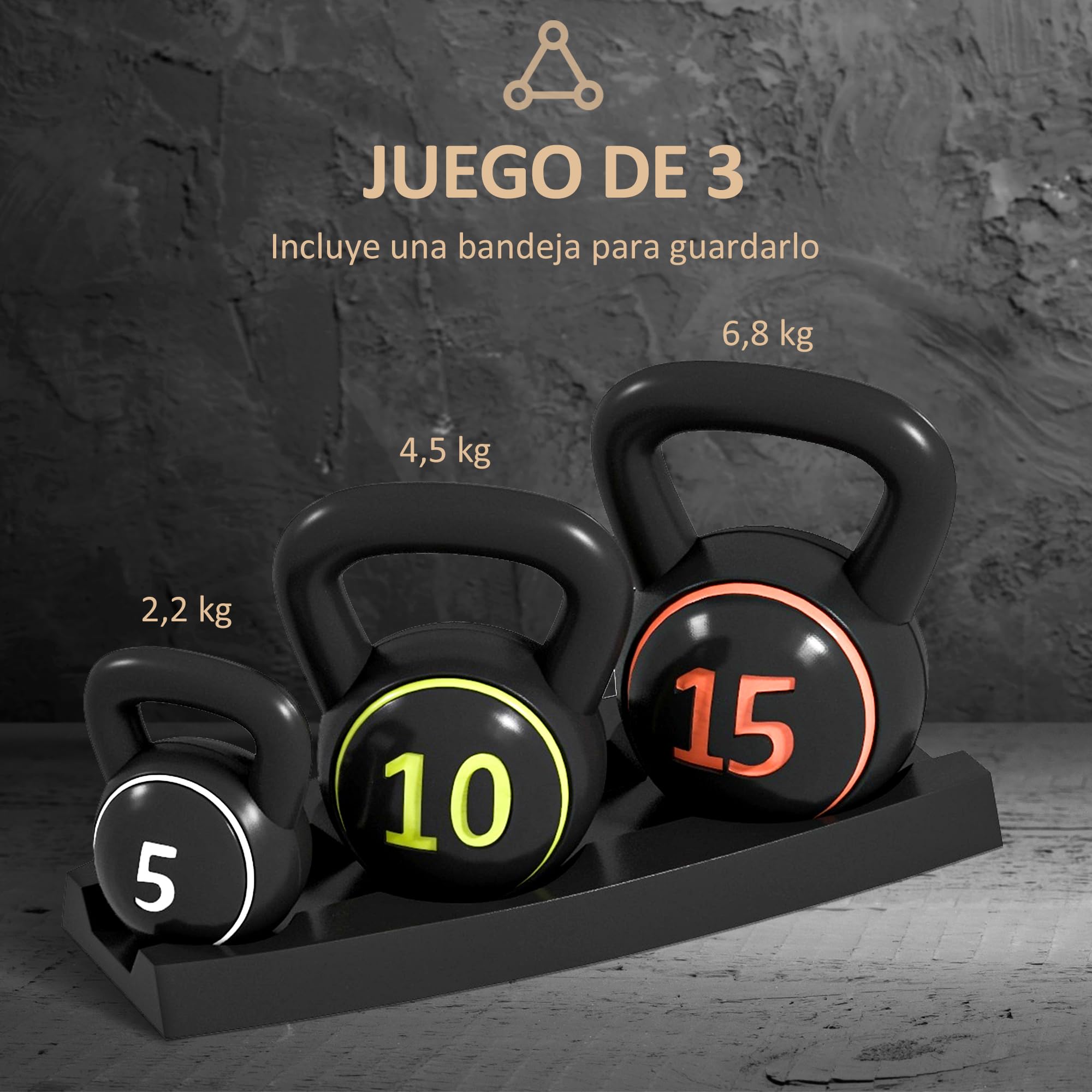 SPORTNOW Pesas Rusas de 2,2kg 4,5kg 6,8kg Kettlebell de Fitness Relleno de Arena con Mango Ancho Antideslizante para Ejercicios y Entrenamiento en Casa y Gimnasio Negro