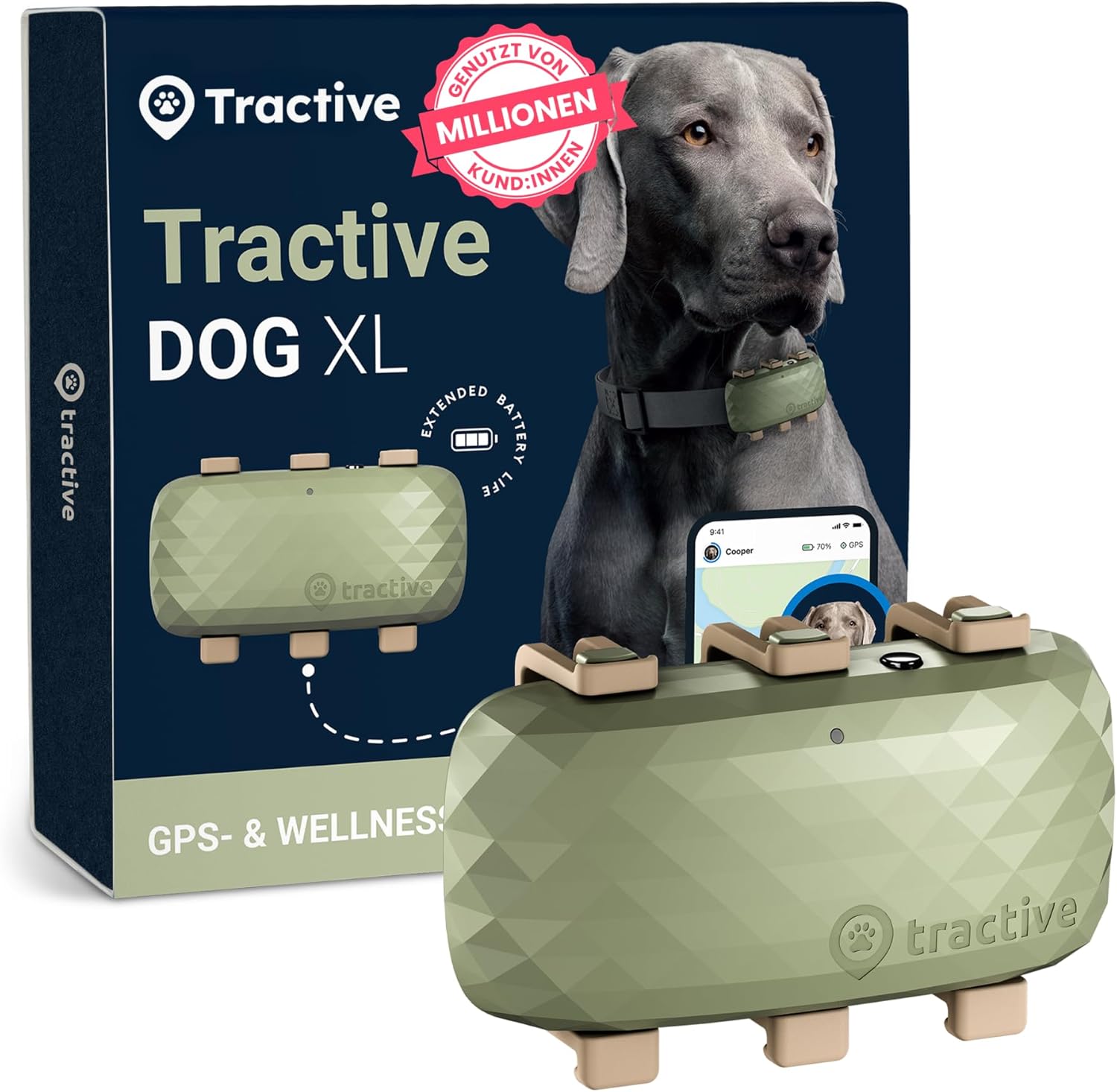 Tractive XL Smart Dog GPS Tracker | Live Pet Tracker with Virtual Fence | Vital Signs Monitoring of Heart
