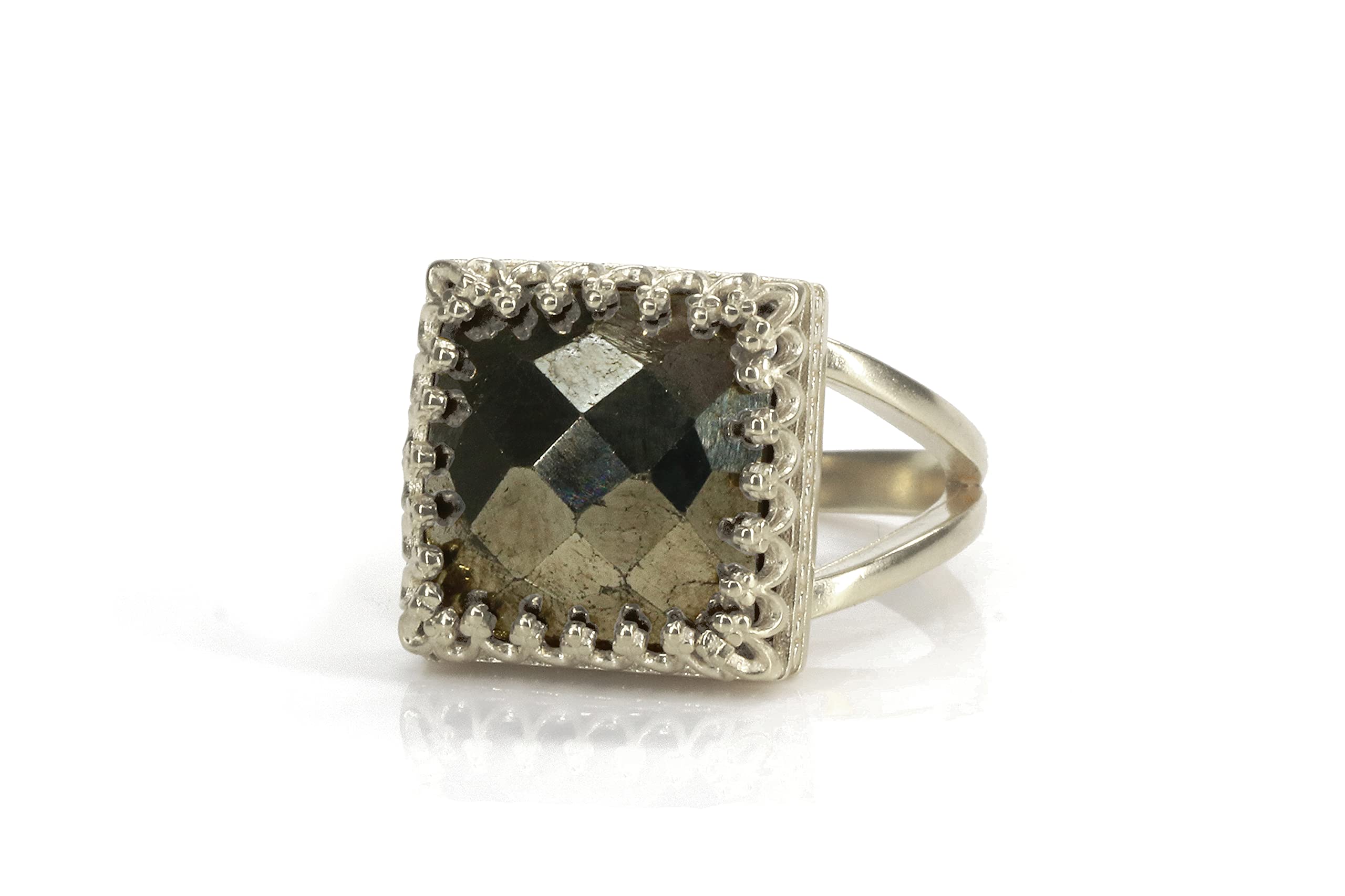 Bague Pyrite Carrée et Argent Sterling pour un Look Boho Chic au Quotidien - 8