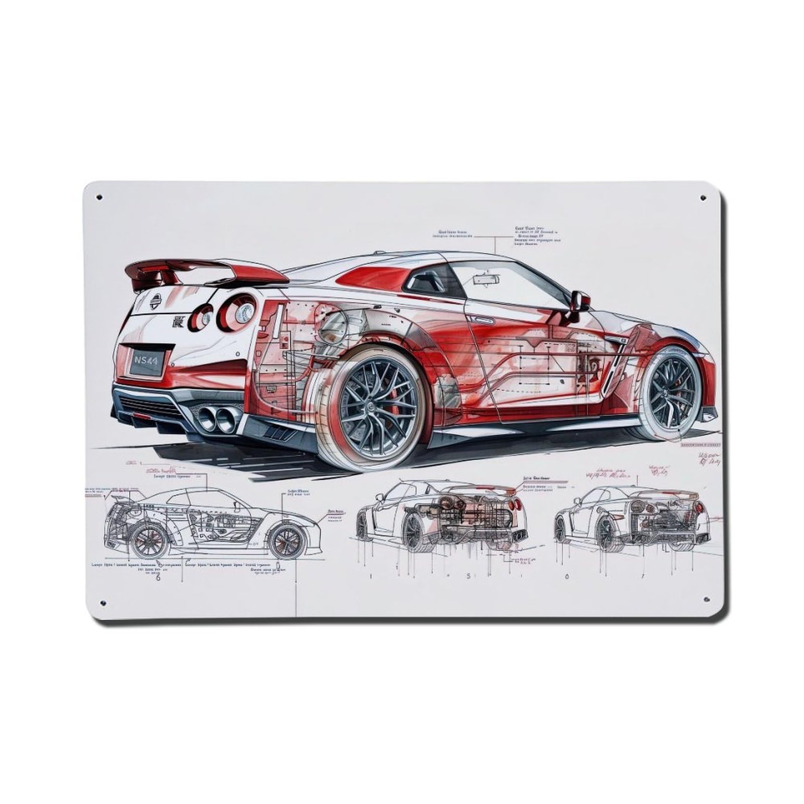 JDM Sport Car R35 Analysis Chart Metal Tin Sign Plaque Wall Decor for Cafe, Club, Garden Metal Poster 8x12Inch
