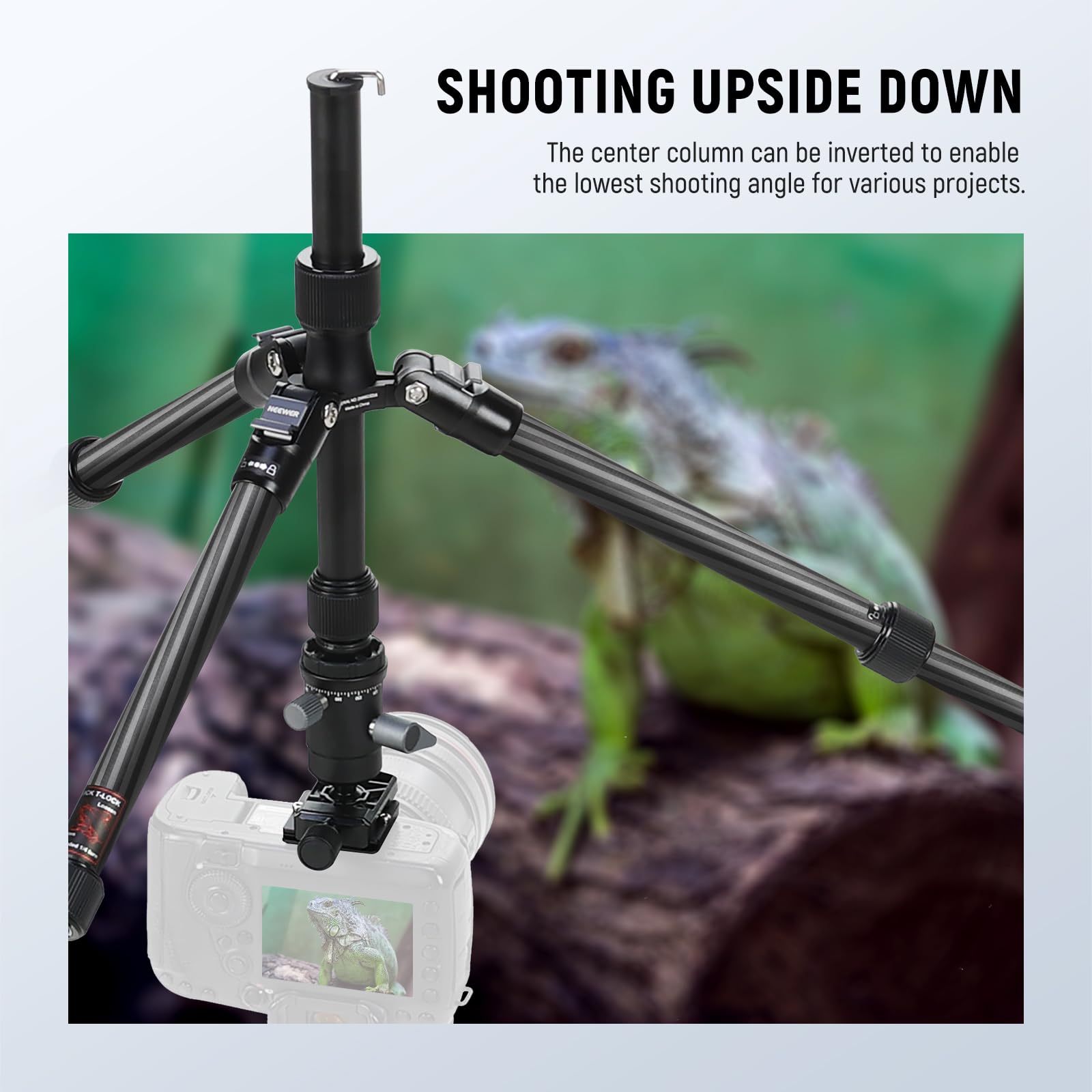 NEEWER Monopod statywu do aparatu z włókna węglowego, 165 cm, lekki, kompaktowy, przenośny, podróżny, głowica kulowa 360°, antypoślizgowa płyta QR, odwrócona oś centralna, dwustronne nogi, maksymalne