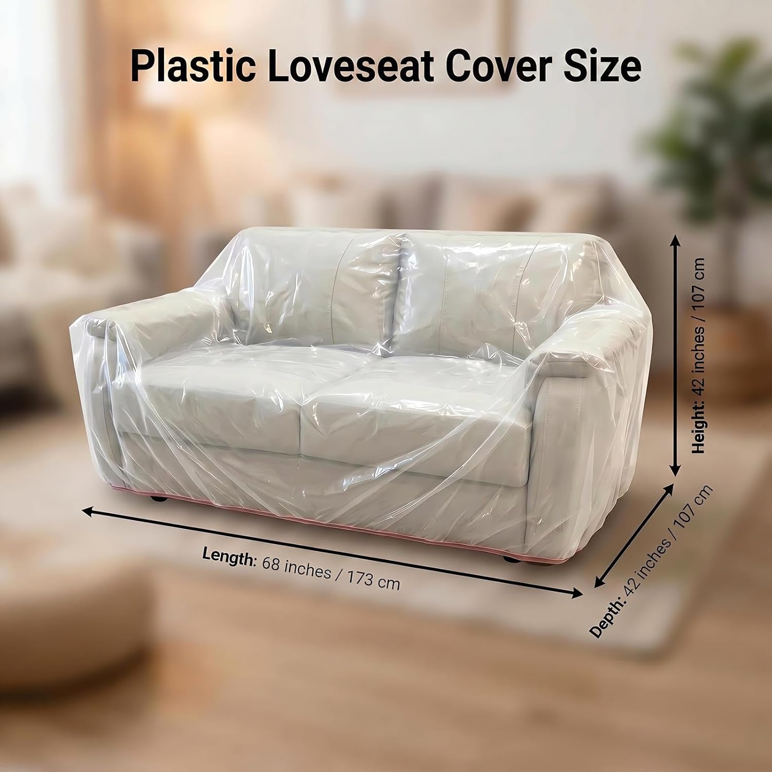 Plastic Loveseat Cover Furniture Cover for Moving - Elastic Band Design, Clear Sofa Cover Protector Loveseat Storage Bag, Waterproof & Dustproof Couch Cover Slipcover 68W x 42D x 42H Inches