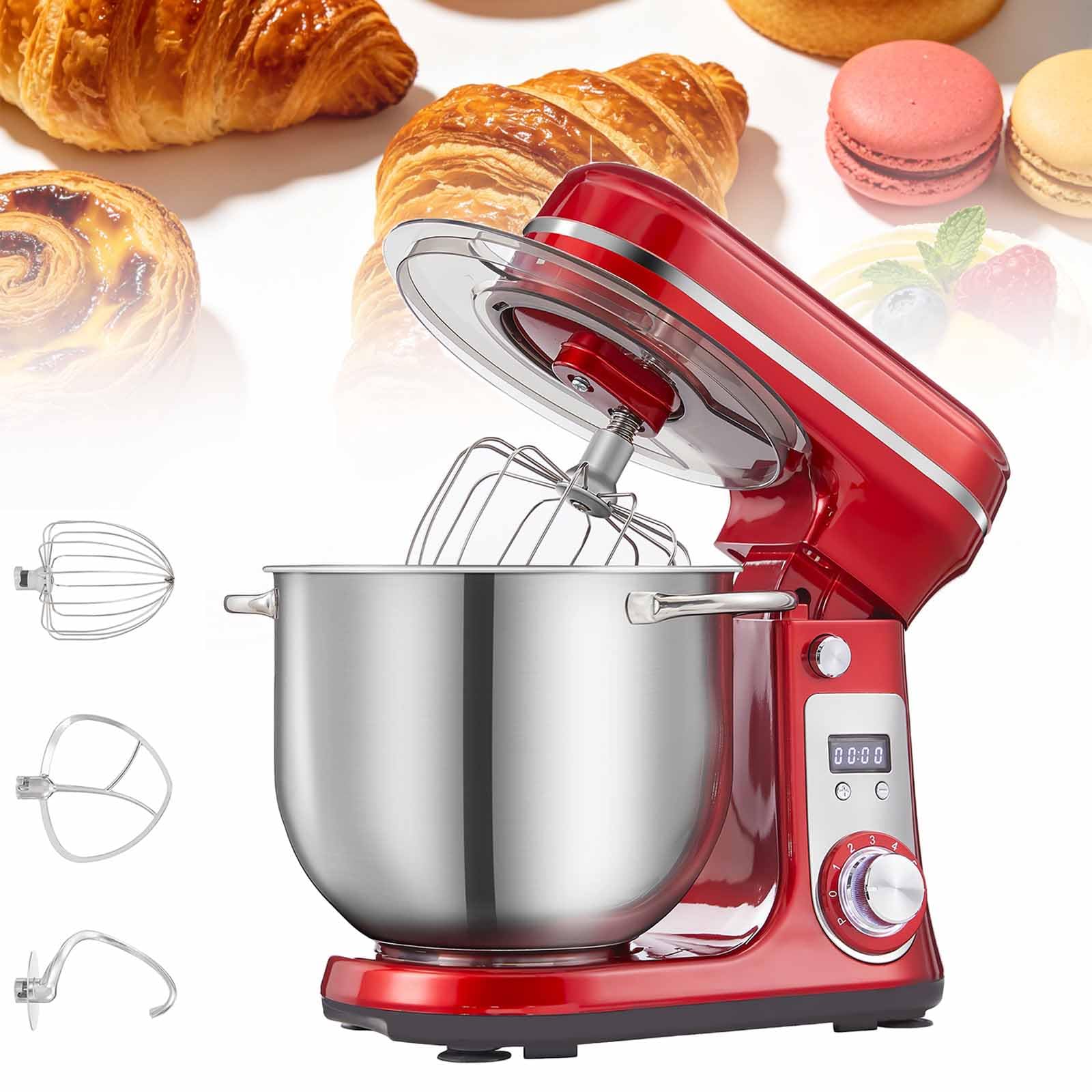ERICAT 6L Tilt-Head Stand Mixer, Kitchen Stand Mixer with Beater, Dough Hook & Wire Whip, 6-Speed Adjustable & Low Noise, Quickly Efficiently Blending & Precise Control, For Cake, Batter, Bread