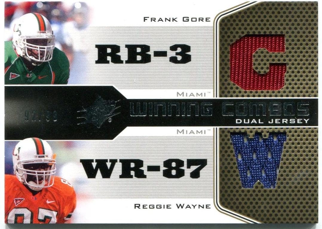 2010 Upper Deck Winning Combos Frank Gore Reggie Wayne Dual Jersey Card 92/99 - Unsigned Football Cards