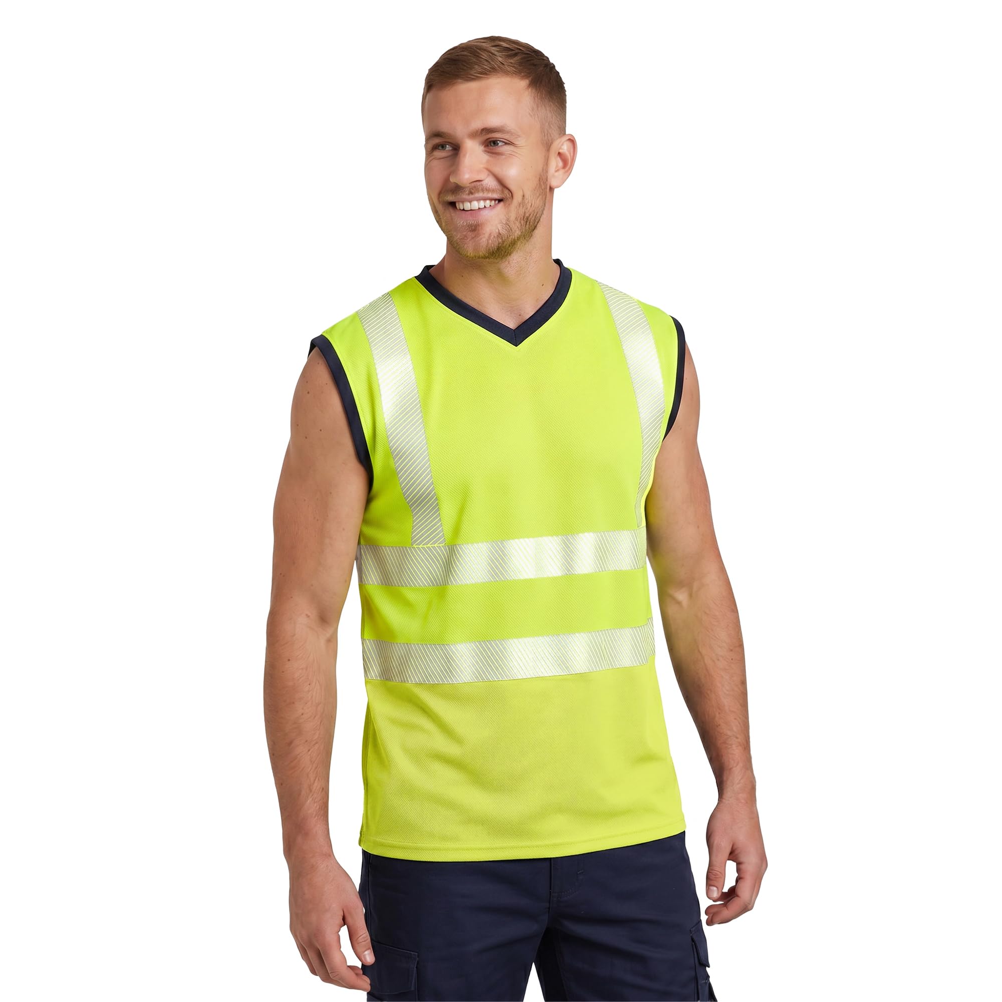 Golomak Hi Vis Viz Work Sleeveless -V Neck T-Shirt Reflective Vest (XXL)