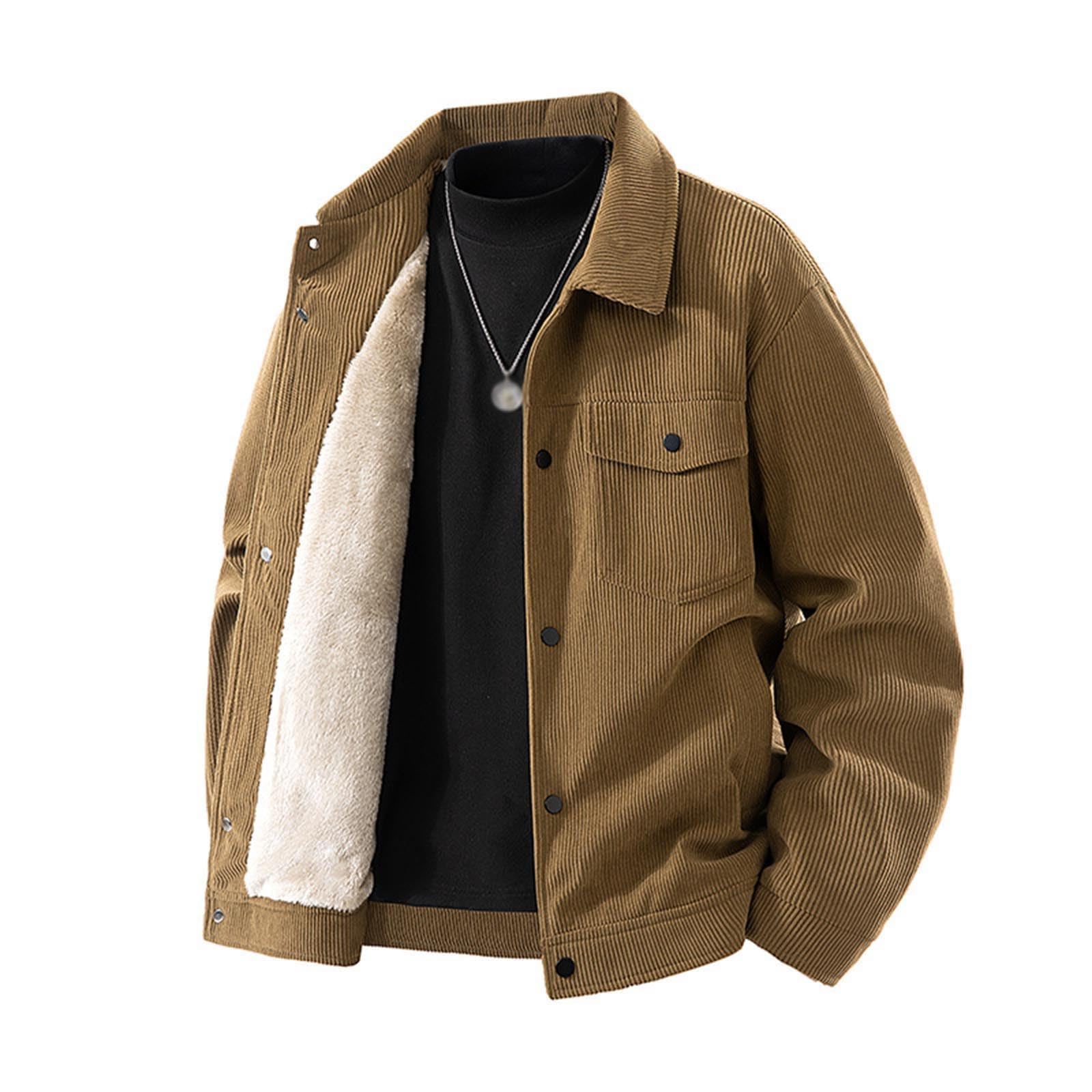 Męska kurtka sztruksowa w stylu vintage, z podszewką z polaru, typu trucker, kurtka bomberka, zimowa, ciepła, z podszewką polarową, pogrubiona kurtka dżinsowa