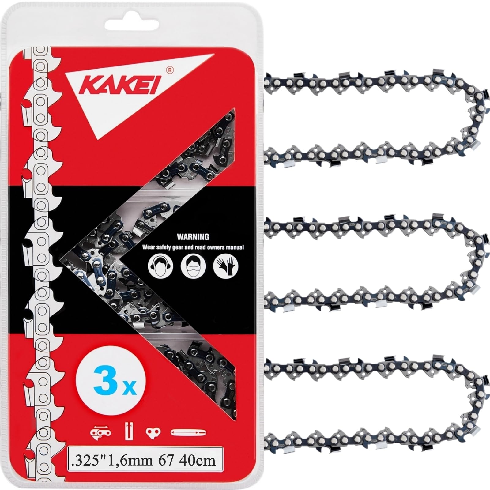 KAKEI Sägeketten 3/8" - 3 Stück - kompatibel mit Dolmar Einhell Makita Black & Decker und andere