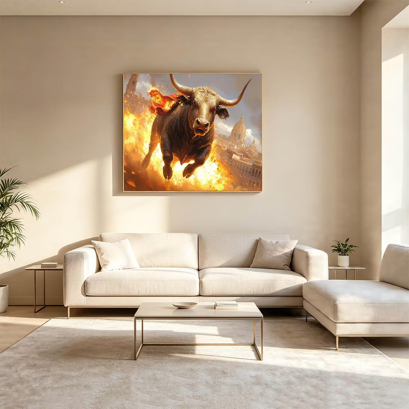Malen Nach Zahlen Erwachsene Ochse Leinwand zum Bemalen 70x95cm ZSHS-2078 | Diy Set Erwachsene mit Acrylfarben Set Pinselset Farbenfrohe Leinwand Stadt für Deko Wohnzimmer Geschenke für Frauen