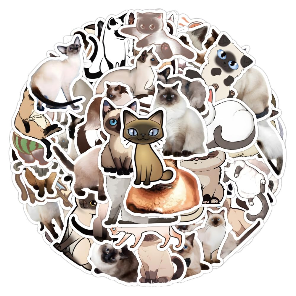 Auceko Girls Cat 50Pcs Stickers - Vinyl Skateboard Guitar Door Laptop Luggage Car Bike Water Bottle Birthday Party Supplies