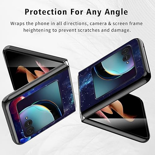 Vista 75 de Funda para Motorola Moto Razr Plus 2023 con protección de pantalla, cubierta trasera de policarbonato duro delgada y ultrafina con patrón de estante