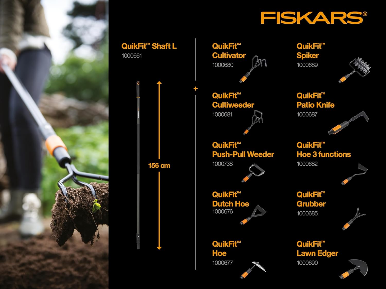 Fiskars QuikFit Push-Pull Weeder, Tool Head, Length: 25 cm, Width: 15.5 cm, Steel Blade, Black/Orange, 1000738