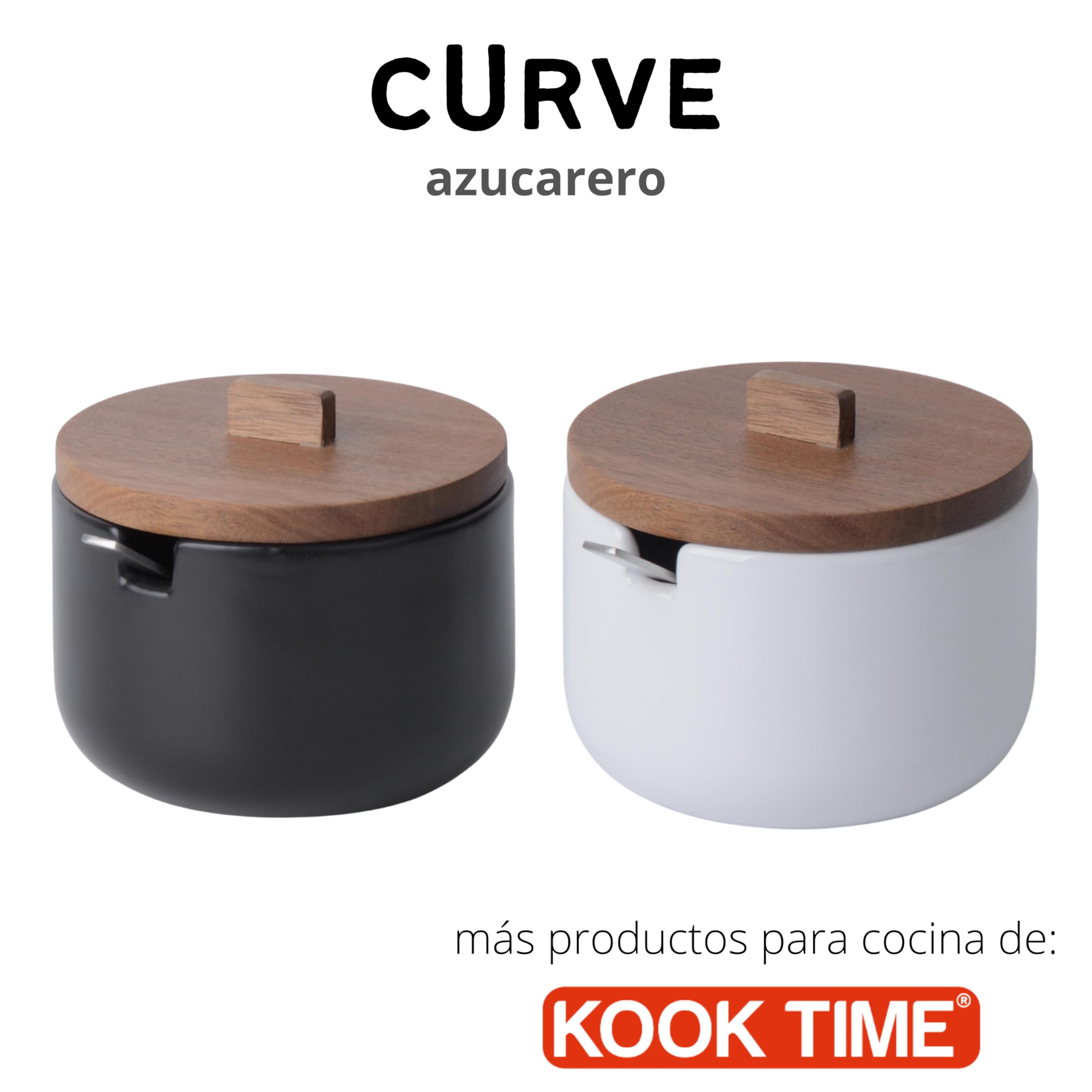 KOOK TIME Azucarero de Cerámica CURVE con Cuchara - Tarro Pequeño con Tapa de Madera de Acacia. Recipiente para Azúcar, Sal, Especias o Queso Rallado. 10.5 x 9 cm. - Negro mate — view 6
