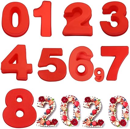 Beverlion 9 Pieces Large Size Number Moulds Baking Forms Silicone Number Mould Cake Pan (10 inch)