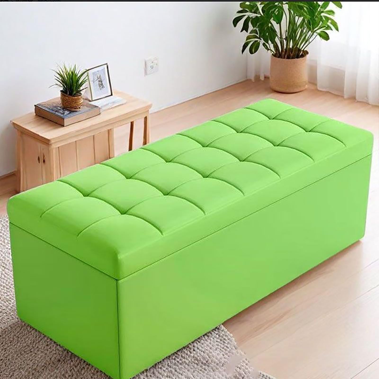 KLGFBDC Tufted Faux Leather Storage Ottoman Bench for Bedroom & Living Room - 660 Lbs Capacity Foot Rest & Entryway Shoe Storage 24x16x16in Green A
