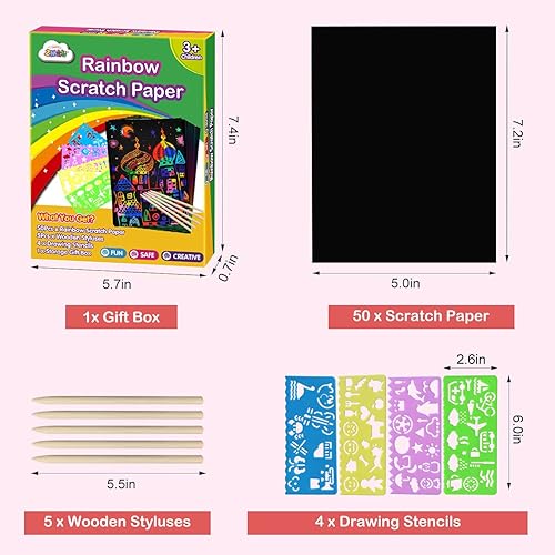 Miniatura 5 de ZMLM Juego de arte de papel para rascar 59 piezas de arte mágico de dibujo para niños kit de suministro de papel para raspar negro juguete a granel