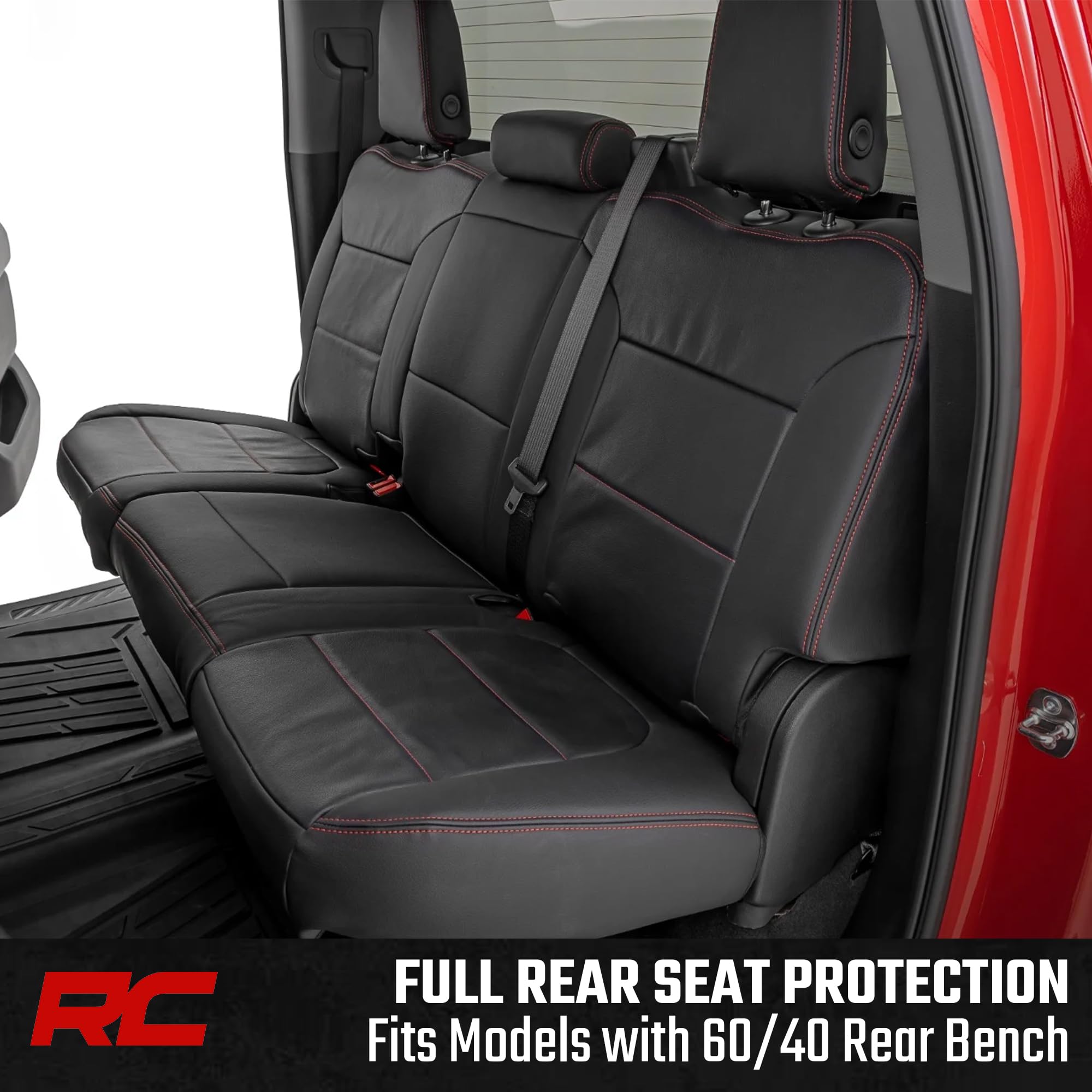 Rough Country Leather Seat Covers for Chevy Silverado 1500 & GMC Sierra 1500 Crew Cab (2019–2026) – Front Buckets & 60/40 Rear