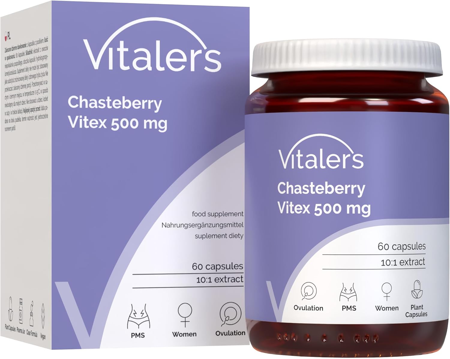 Vitaler’s Chasteberry Vitex 500 mg – 60 Capsules, Vegan, 2 Months of Supplementation, No Preservatives, Pure Composition