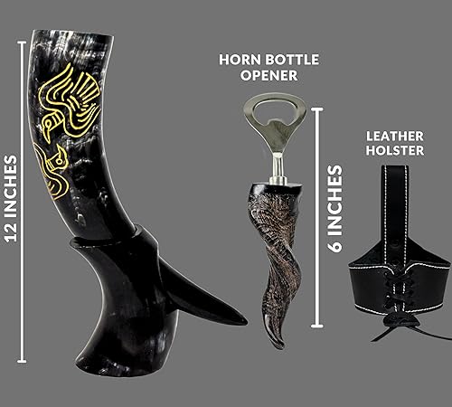 Miniatura 6 de Cuerno vikingo de 12 onzas con soporte, auténtico regalo único de cerveza para hombres y mujeres, jarra medieval para whisky Mead Ale  Accesorios de