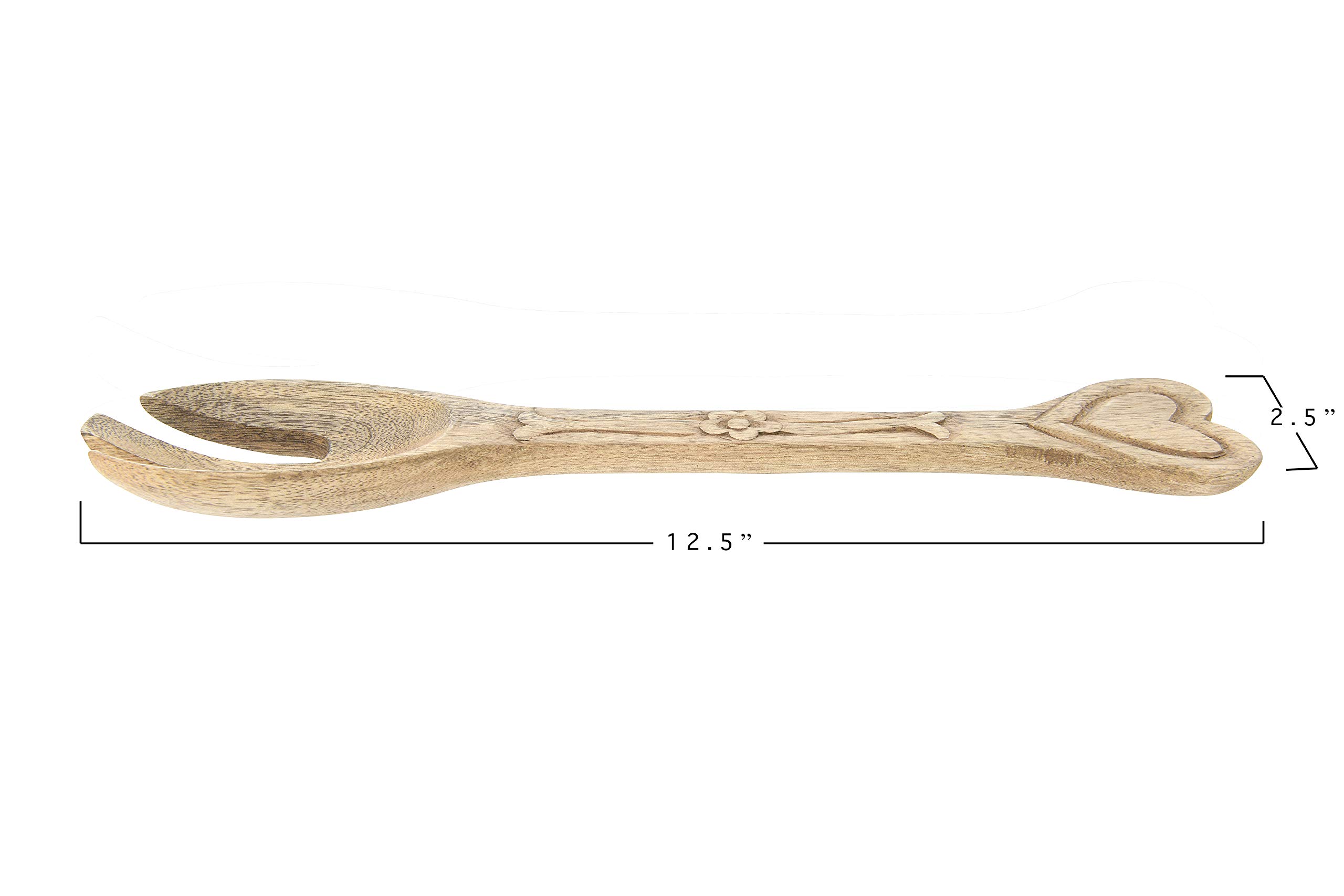 Creative Co-op Hand-Carved Mango Wood Salad Servers with Heart Handles (Set of 2 Pieces) Salatbesteck, Mangoholz, braun