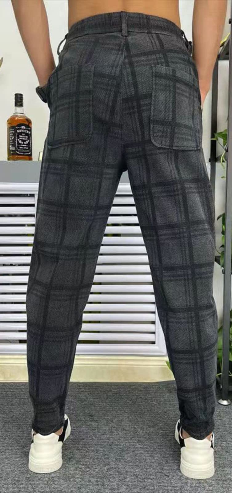 Pantalone Da Uomo A Quadri Con Vita Elastica Casual,Sottile Uomo Pantaloni Da Jogging Slim Fit,Con Tasche Alla Moda Pantaloni A Sezione Eleganti 1,33