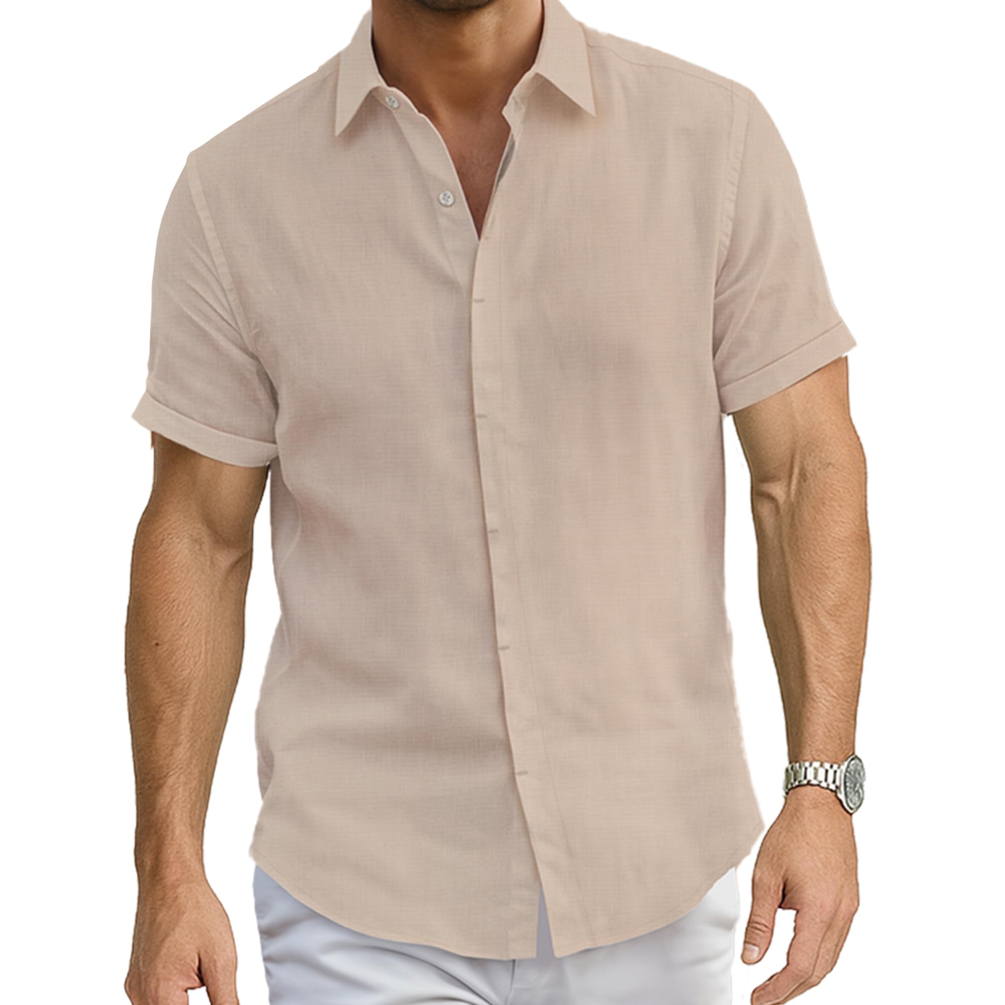 Cotton King Linen Button Down Shirt for Men Men Shirts Short Sleeve - Men's Shirt for Beach Wear - Summer Wear - S to 3XL
