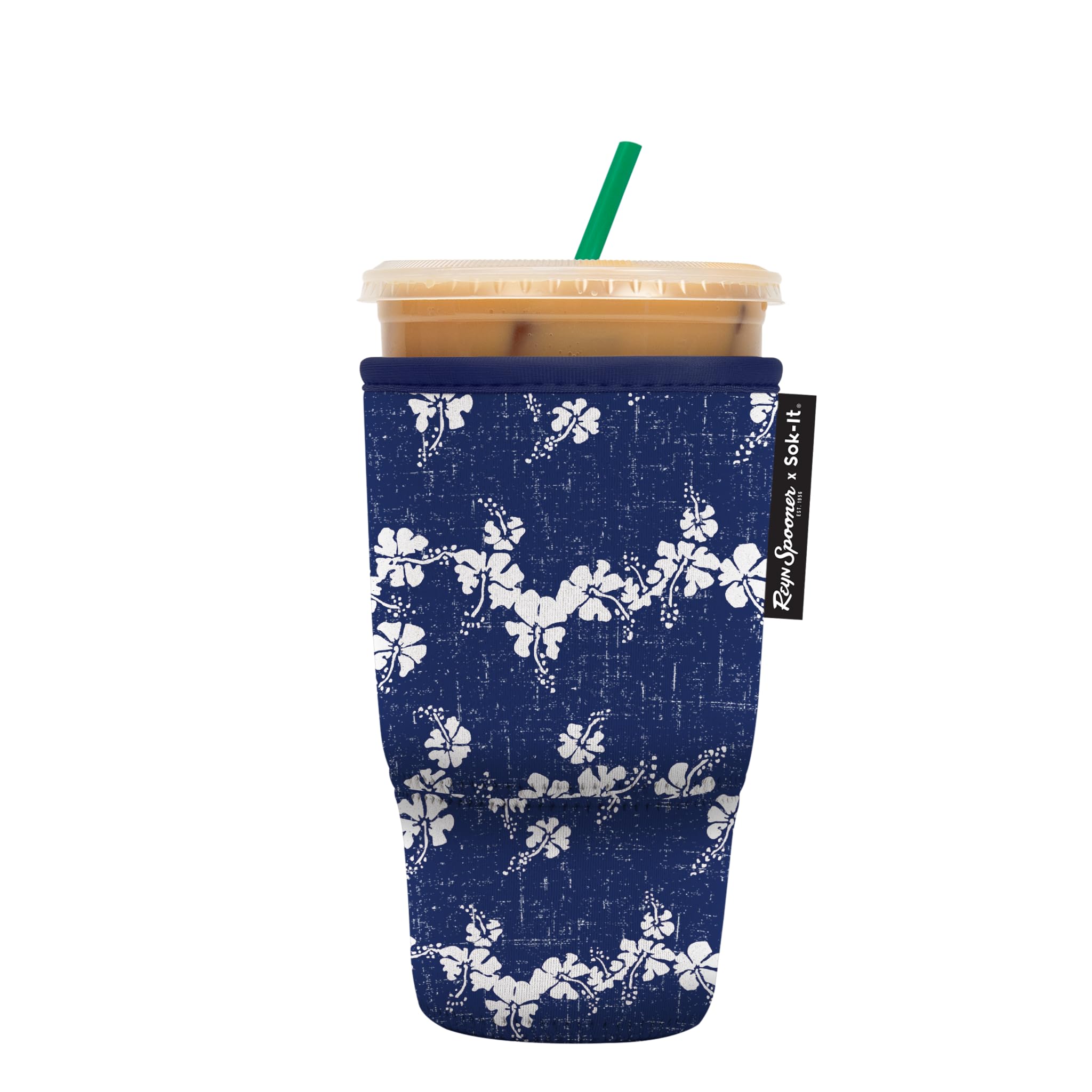 Sok It JavaSok Iced Coffee &amp; Cold Soda Insulated Neoprene Cup Sleeve (Reyn Spooner 50th State Flower, Large: 30-32oz)