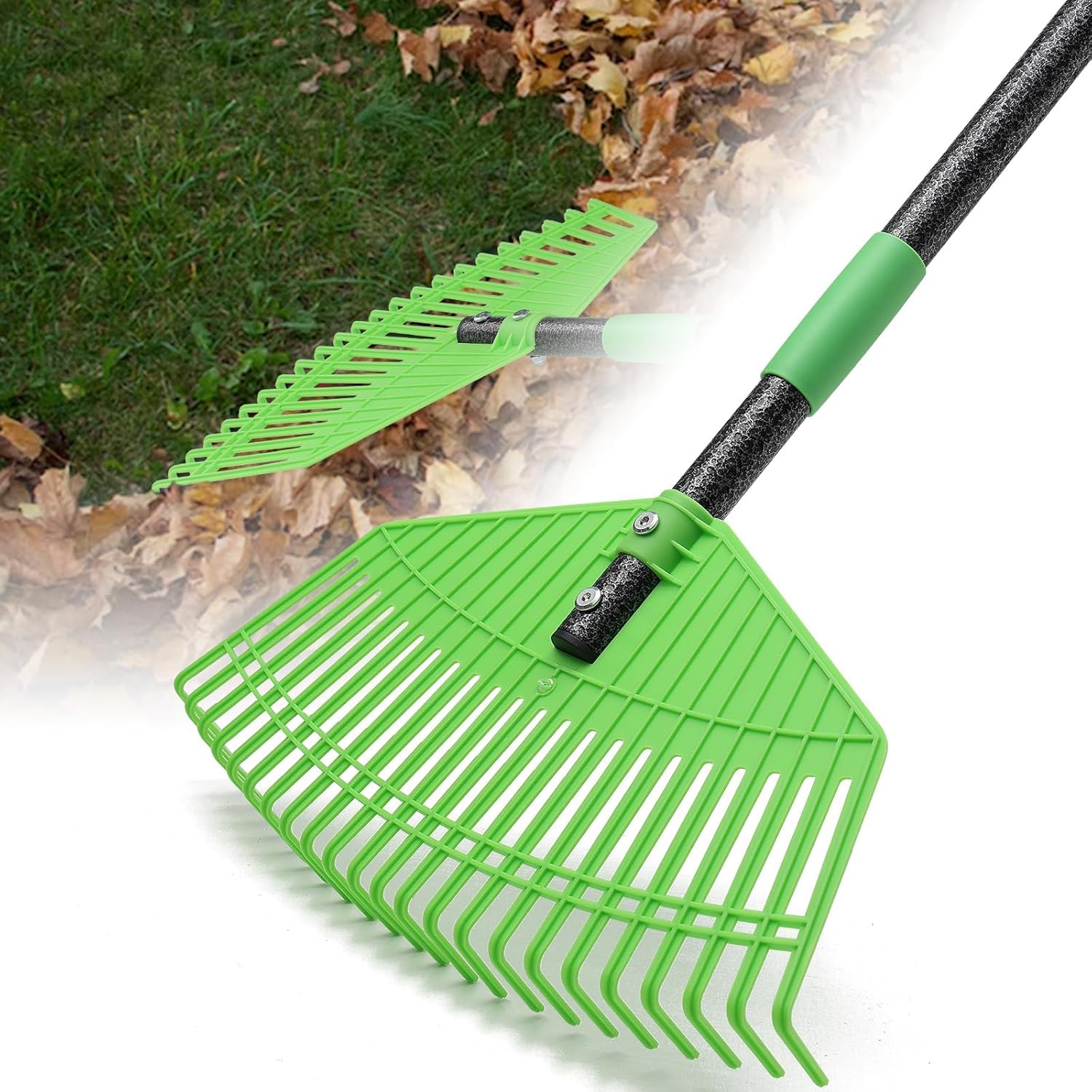 Rastrillo,145cm Rastrillo para Hojas con Mango Ajustable y 23 Púas Reforzadas, Rastrillo de Jardín Avec 42cm Gran Superficie para Hojas para Césped de Plástico para Limpiar Plantas