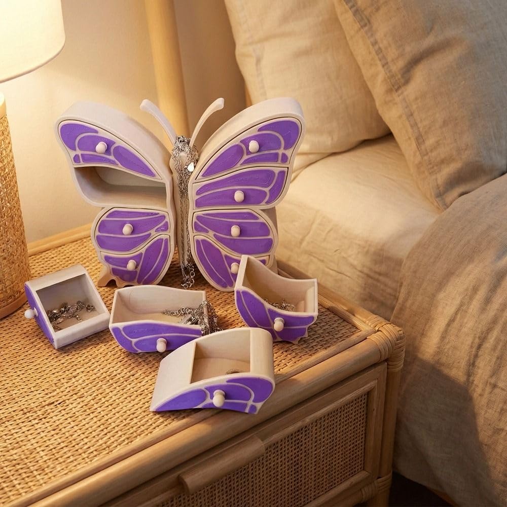 Joyero con capacidad de mariposa, caja de joyería decorativa, cofre del tesoro en forma de mariposa (morado)