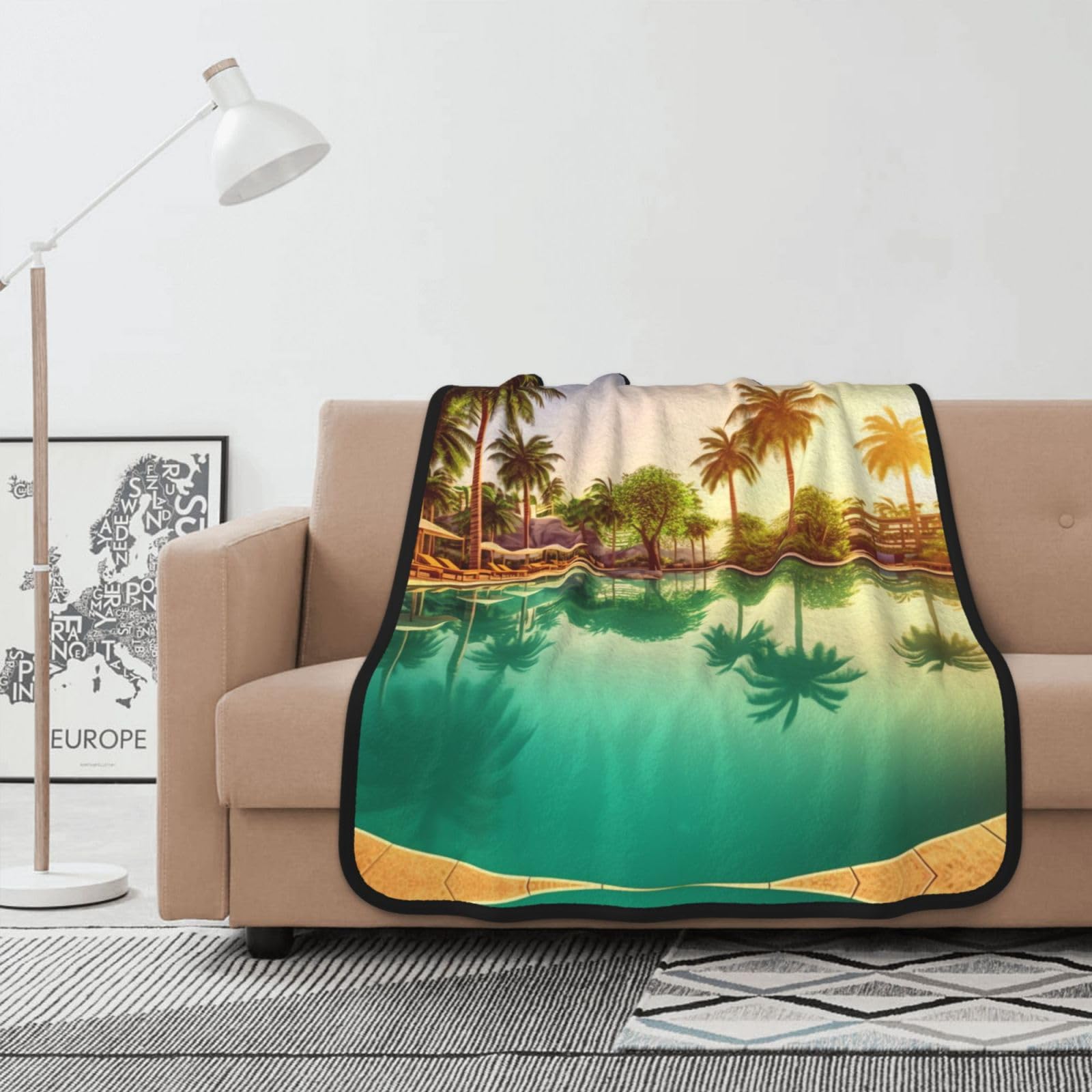 Couverture polaire imprimée piscine pour canapé, plaid flanelle double face