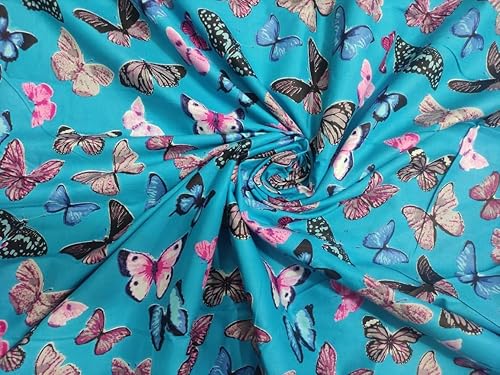 Tela india 100% algodón de 5 yardas, serigrafía, diseño floral y floral, tela para costura, manualidades y costura, 5 yardas (turquesa)