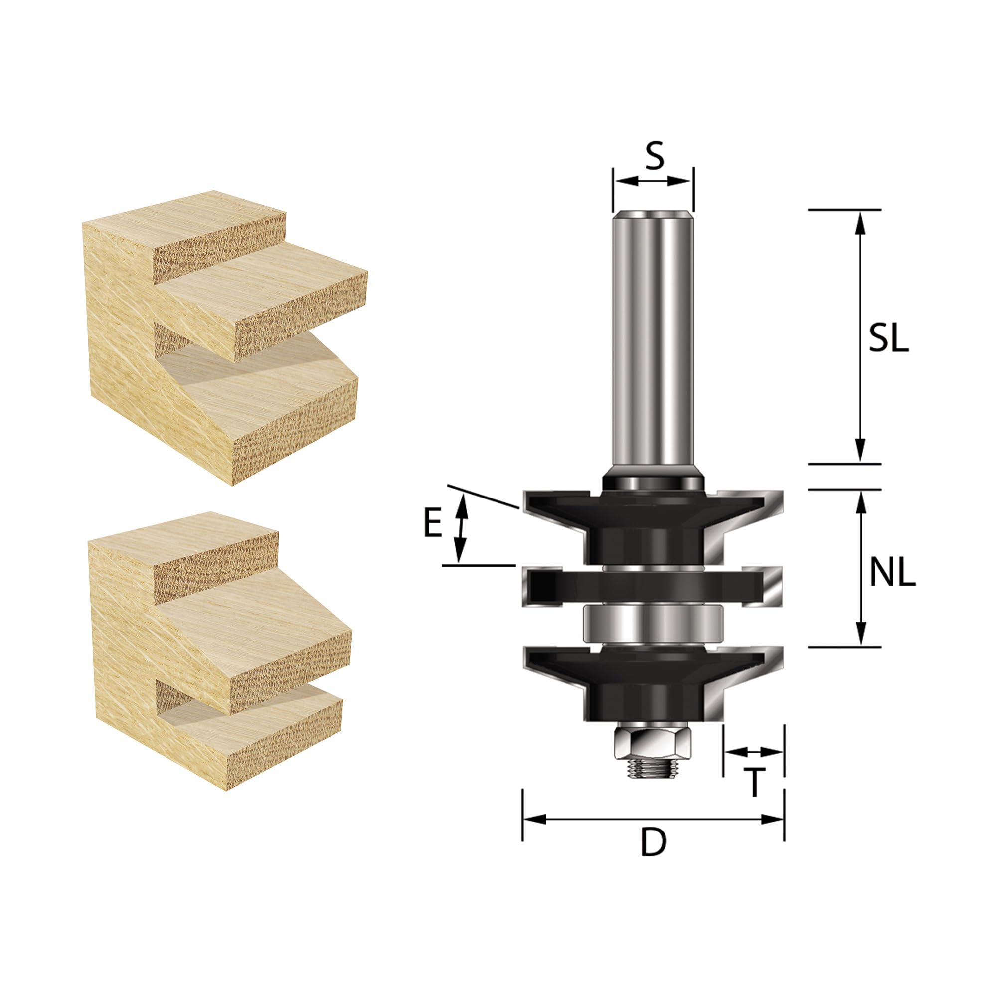 ENT 17590 Profil- und Konterprofilgarnitur Typ ''A'' HW, Schaft (S) 8 mm, Durchmesser (D) 41 mm, NL 23,8 mm, E 20 mm, T 9,5 mm, SL 38 mm, mit Kugellager