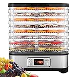 COOCHEER Stainless Steel Dehydrator, Dehydrator with 8 Compartments, Timer and Temperature Control 35-70^0C, Fruit Dryer, Dehydrator, BPA Free, Silver