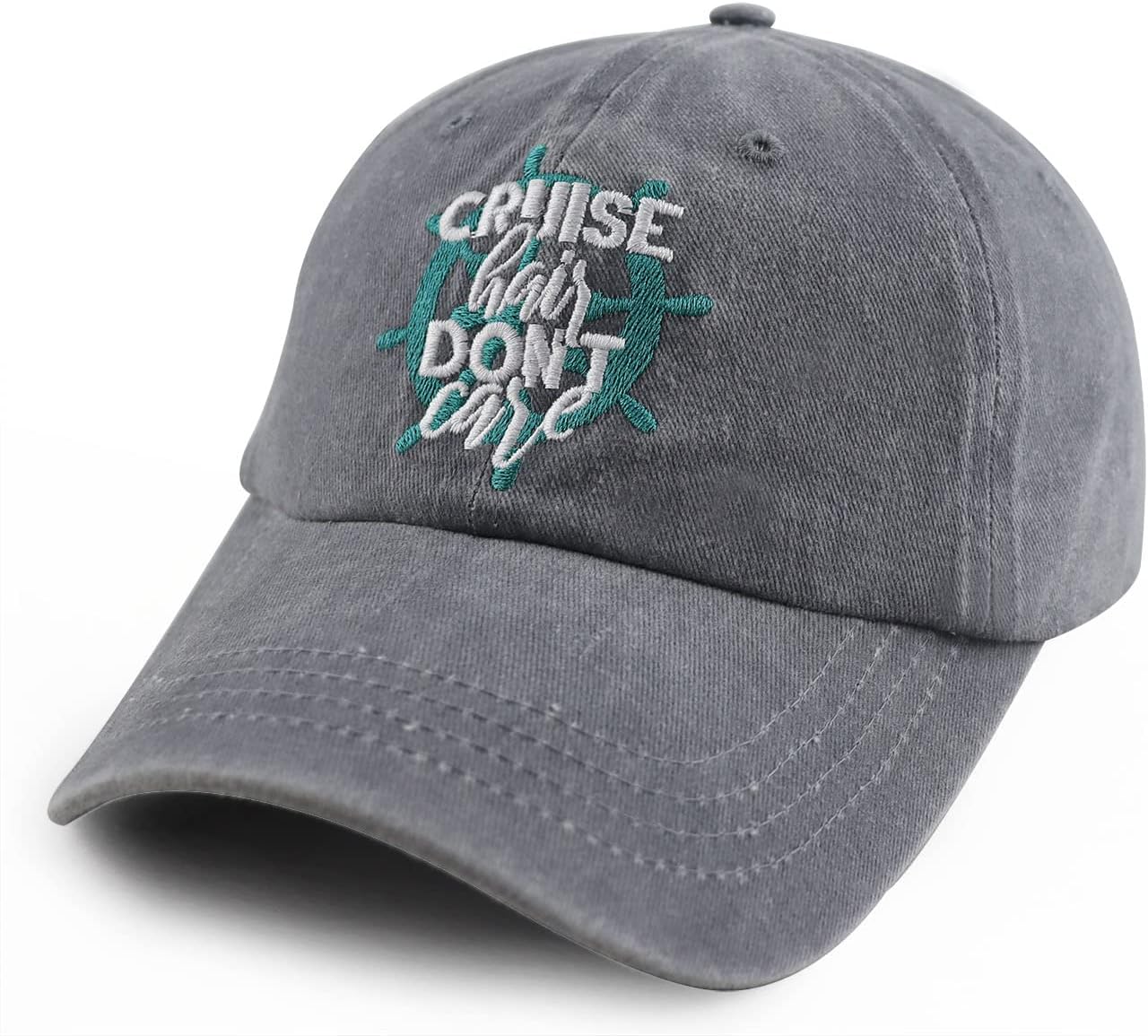 Cruise Hair Don't Care Hats for Men Women, Adjustable Embroidered Washed Vintage Cotton Denim Boat Baseball Cap - Image 2
