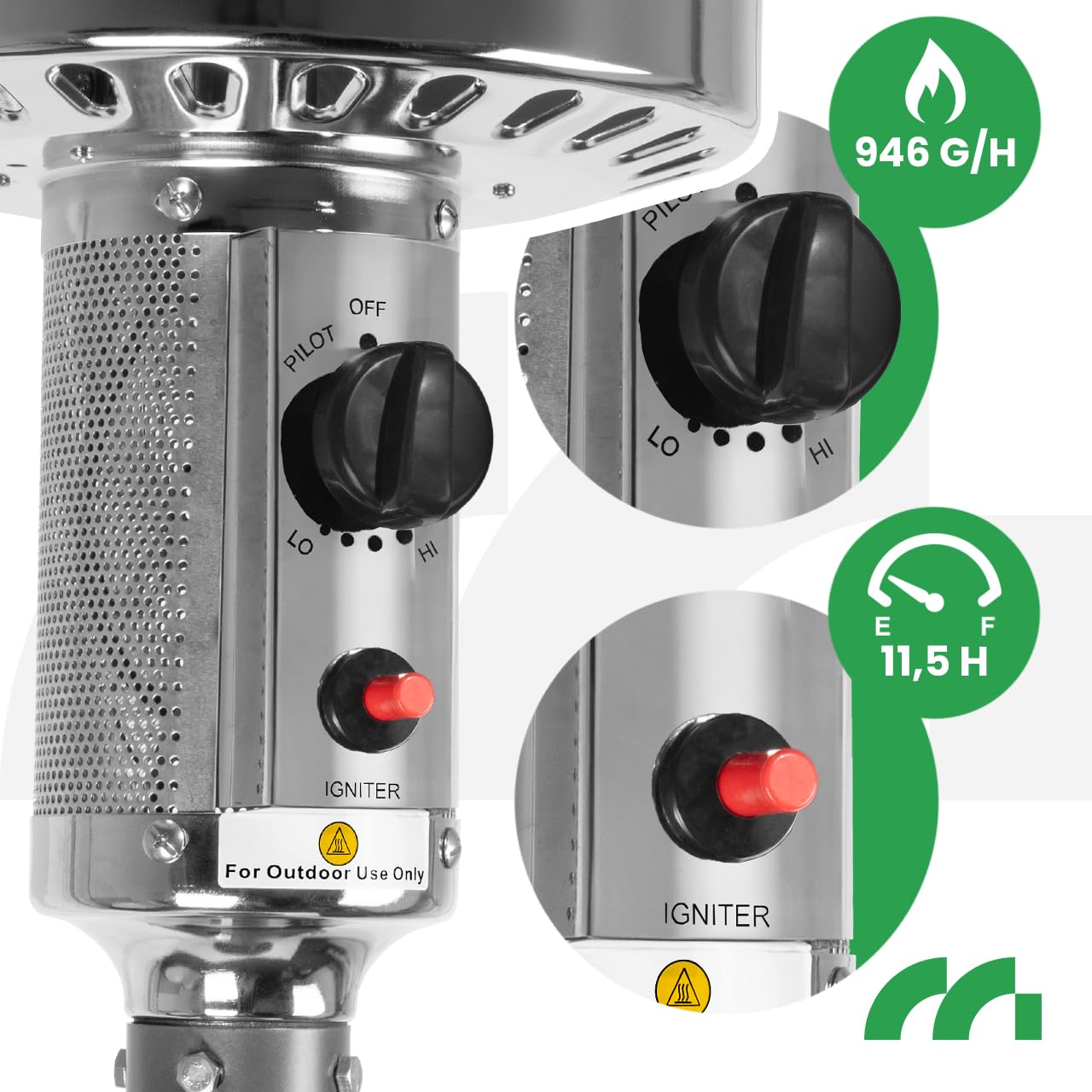 MalTec ZONE GH155 - Stufa a gas da 13 kW, per terrazze, altezza 220 cm, copertura in acciaio