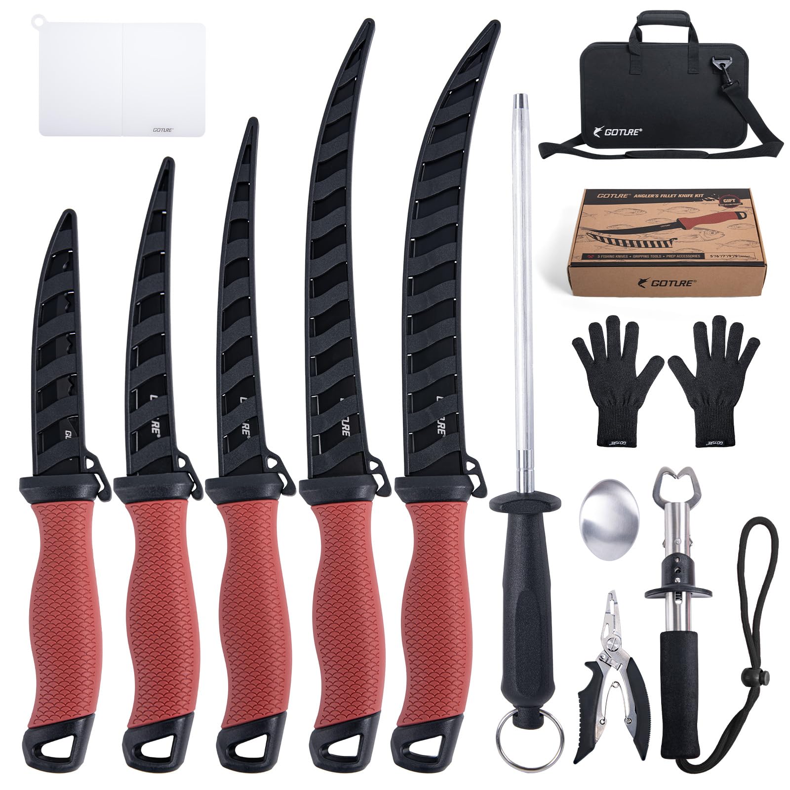 Goture Fischmesser set, Angelmesser set, Filetiermesser Fisch, Filetier-Angelset, Angelmesser mit Scheide, Schärfer, Messerset, Angelausrüstung, Angelgeschenke für Männer