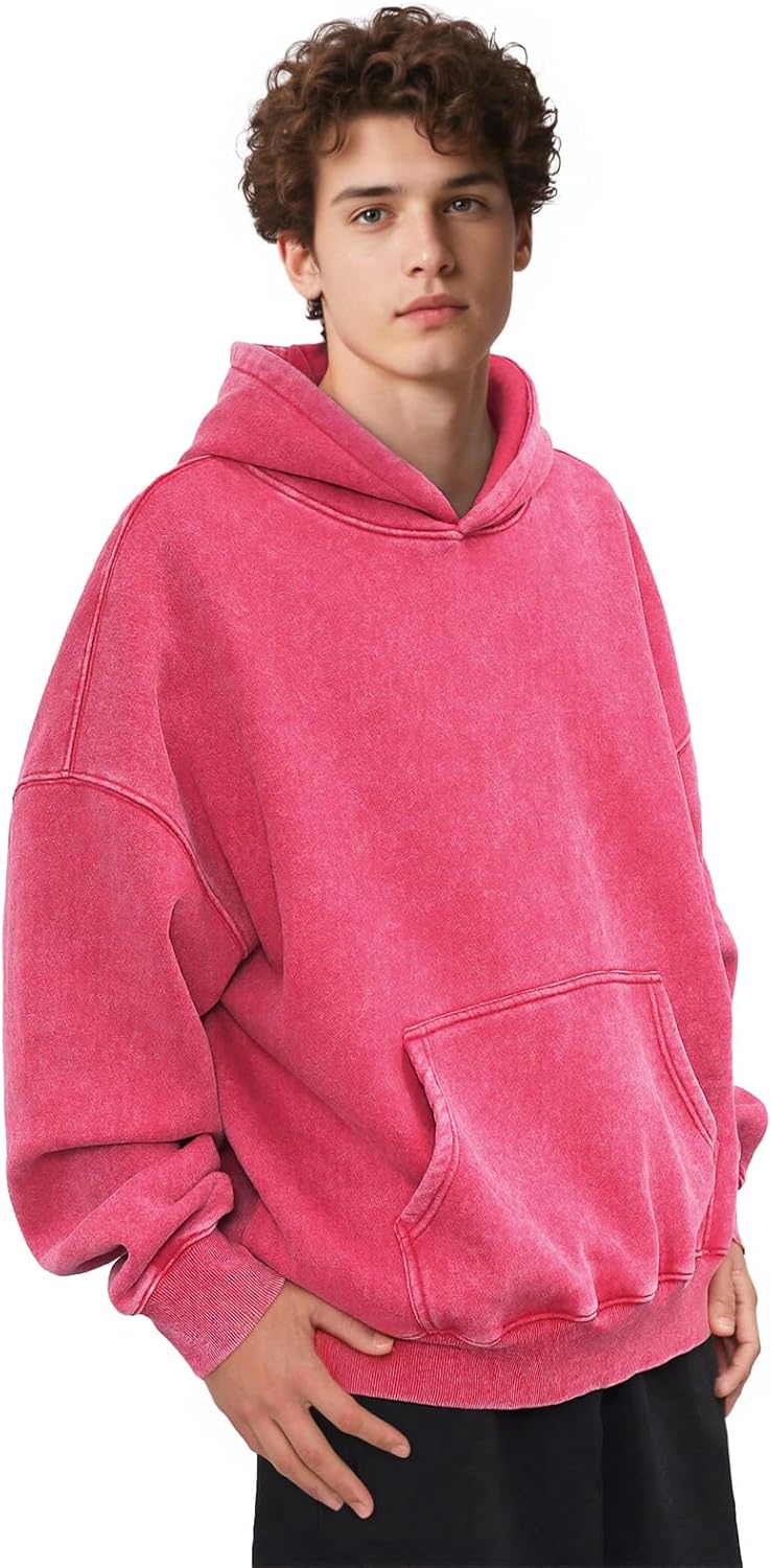 Mens Oversized Acid Wash Hoodies Heavyweight Vintage Washed Fleece Hoodie Sweatshirt for Men Women Streetwear - Image 4