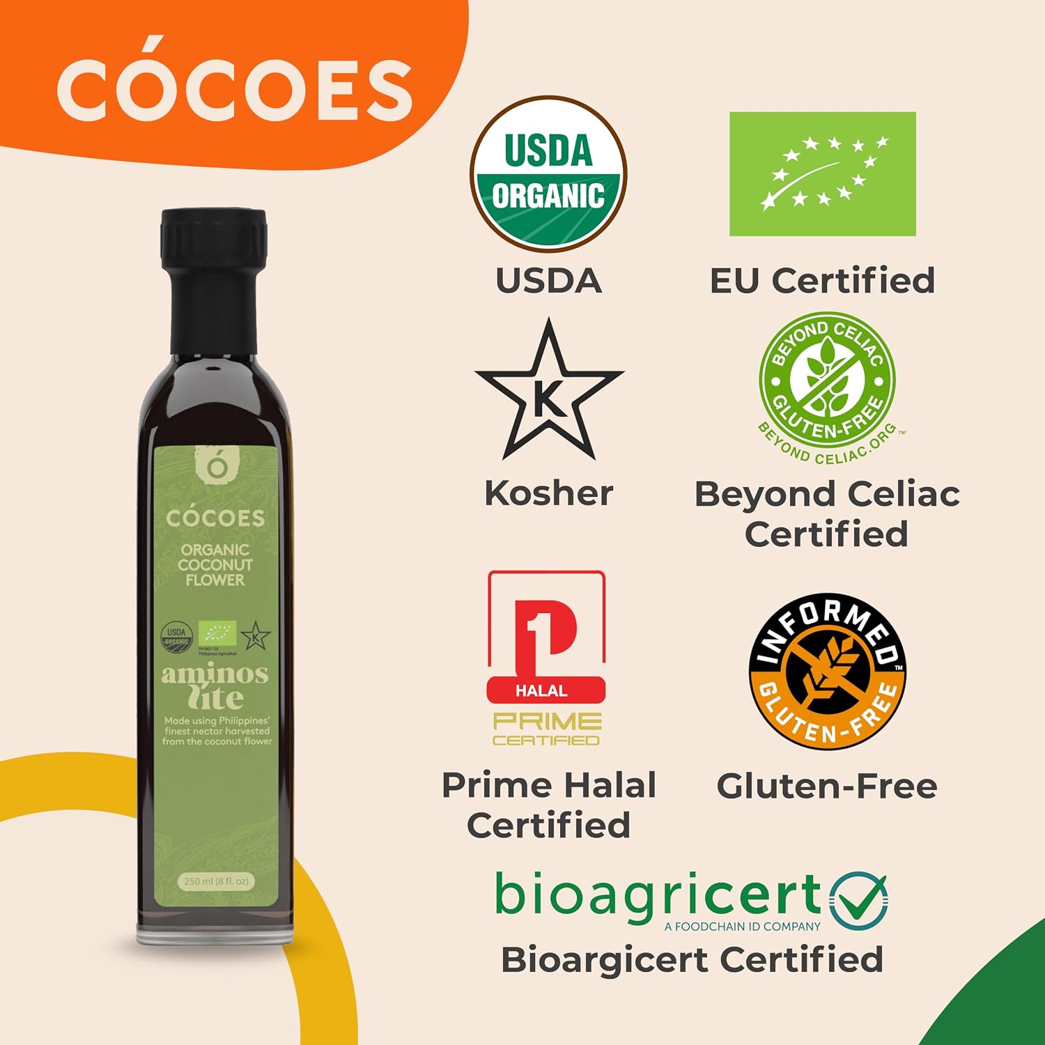 CÓCOES Organic Coconut Aminos Light – Lower Calorie Soy Sauce Alternative, Made from Organic Coconut Sap, Light & Balanced Flavor, Low Glycemic, Gluten-Free