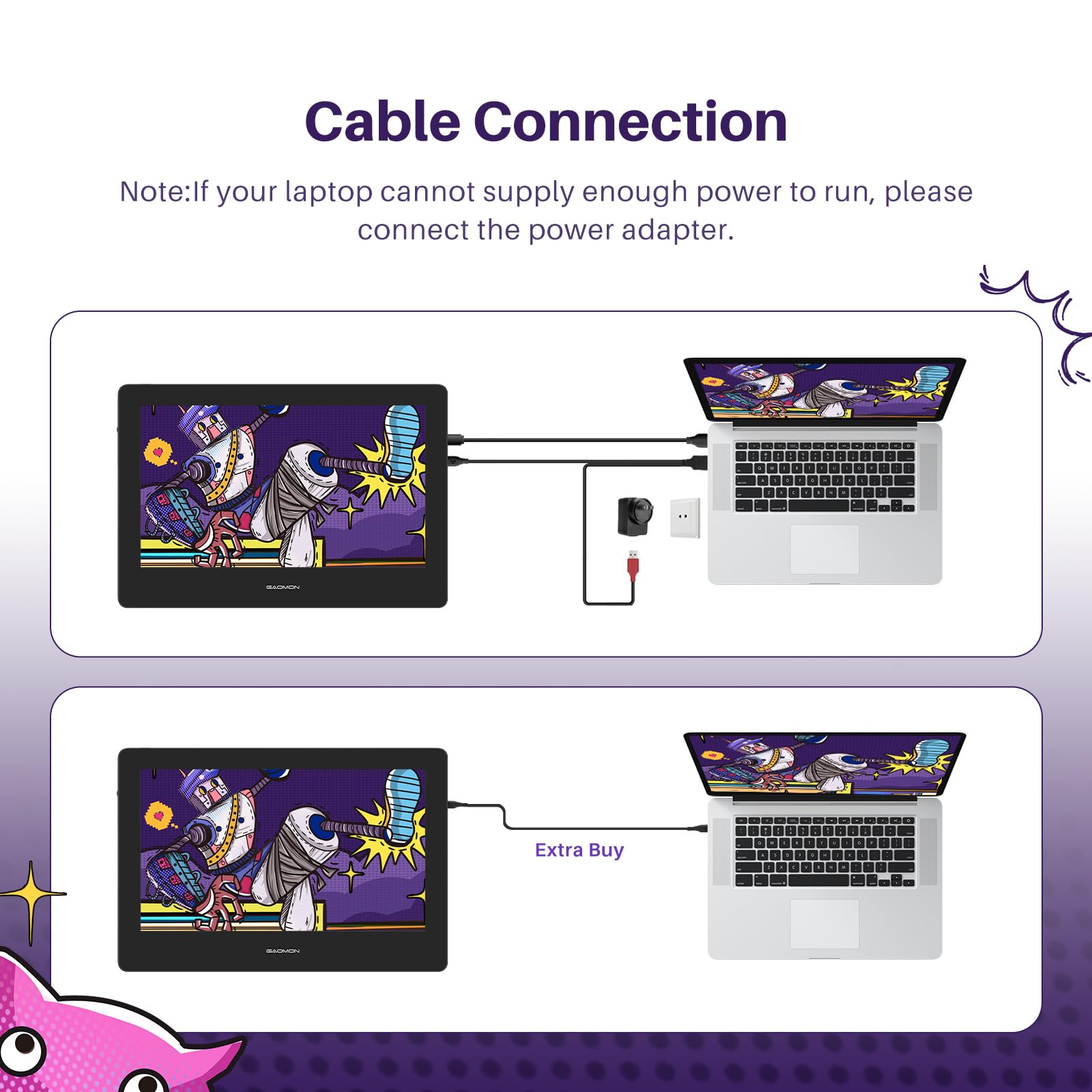 GAOMON PD1320 33,3 cm (13,3 Zoll) volllaminiert, 86% NTSC neigbar, mit Passivstift 8192 und Lederständer, Zeichenmonitor für Win/Mac/Android OS – (grau)