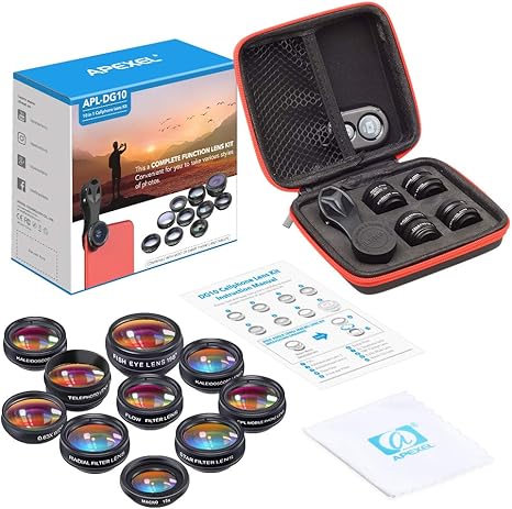APEXEL 10 in 1 Phone Camera Lens Kit, Fisheye Lens for Phone Wide Angle, 3/6 Kaleidoscope Telephoto Lens with CPL/Flux/Star/Radial Filter for Most - Image 7