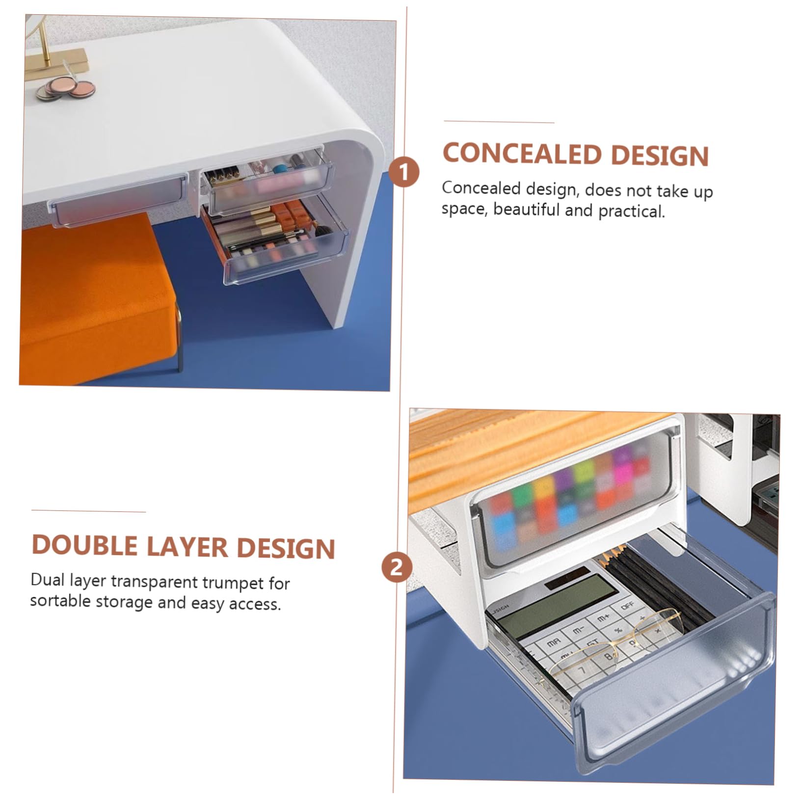 Hemobllo Sotto Scrivania in Abs e Pp Organizer Nascosto per Piccoli Oggetti Design Cassetto per Risparmiare Spazio Facile Installazione Nastri Autoadesivi Utilizzo Duraturo e Pratico