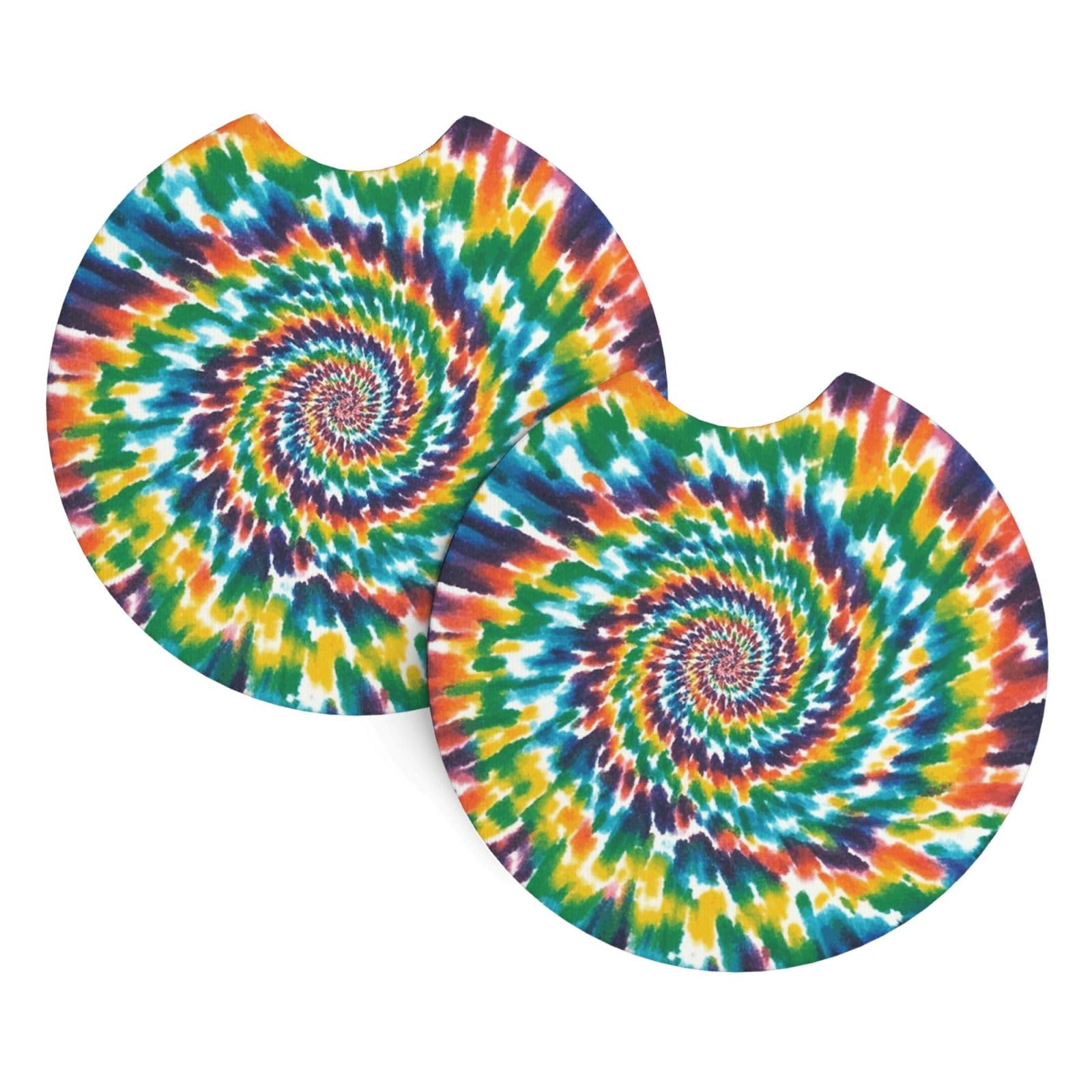 2 Pack Car Coaster for Cup Holders Colorful Spiral Tie Dye Car Cup Coaster 2.7" Neoprene Non-Slip Automotive Cup Mat Universal Auto Car Interior Accessories for Women Men Cup Pad