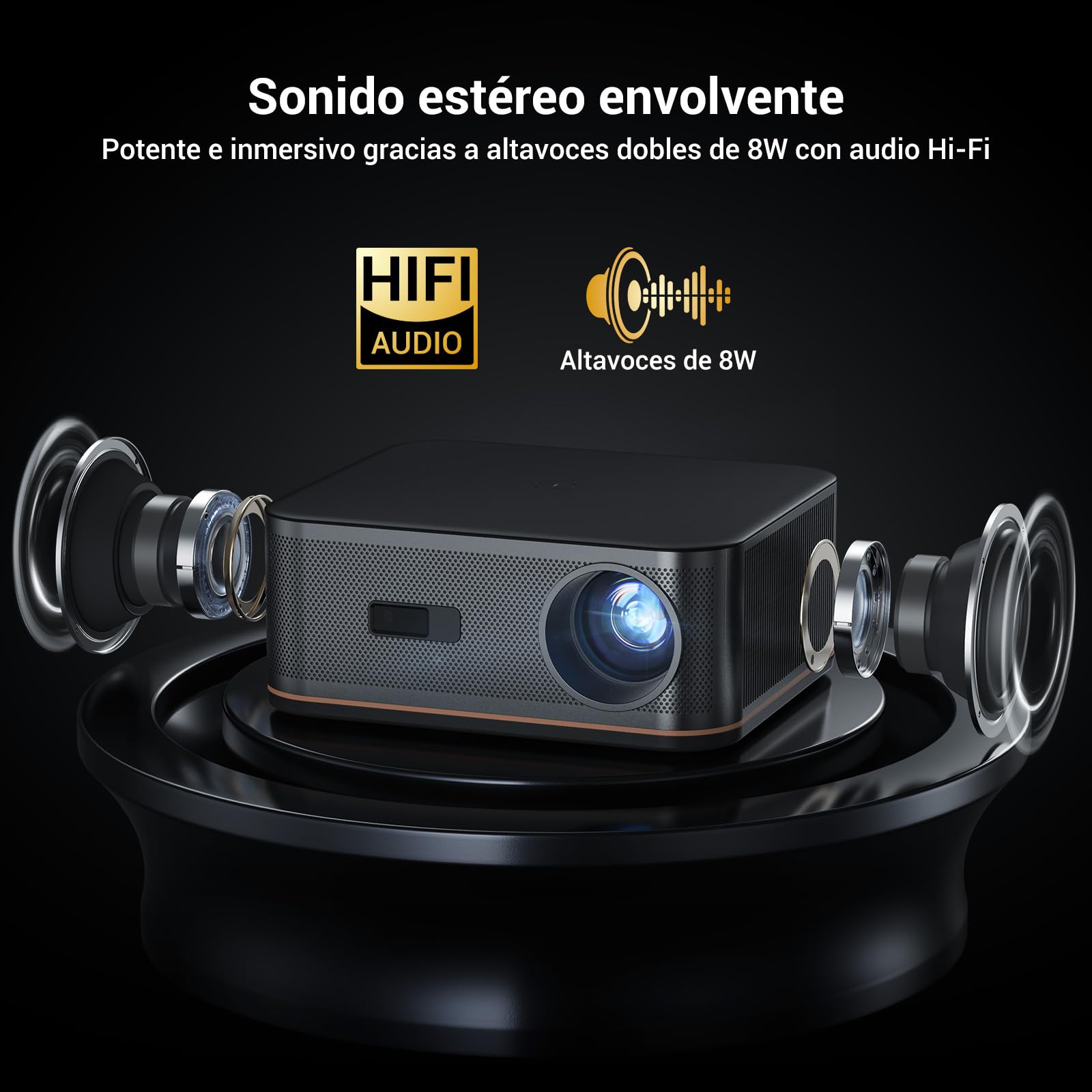 Proyector 4K【1500 ANSI/Auto Focus/Keystone】, HAPPRUN Cine en Casa Projector 38000 Lúmenes, WiFi 6 & Bluetooth 5.2, 300'' Proyectores con 50% Zoom para Movil/TV Stick/PC/PS5