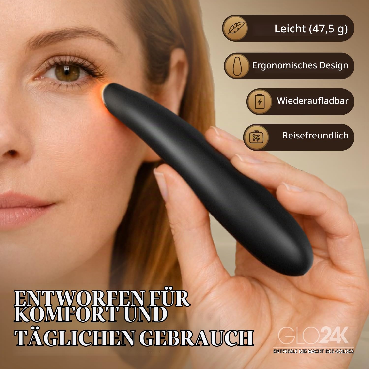 GLO24K Eye Care Beauty Massagegerät für strahlende, schöne Haut um die Augen