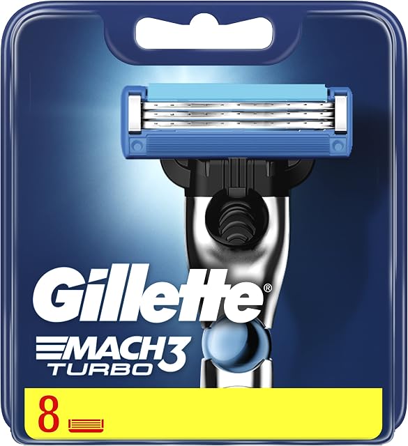 Gillette Mach3 Turbo Ostrza Wymienne do Maszynki do Golenia dla Mężczyzn 8 Sztuk, z Ostrzami Twardszymi niż Stal Zapewnia Golenie Nawet do 15 razy na Ostrze