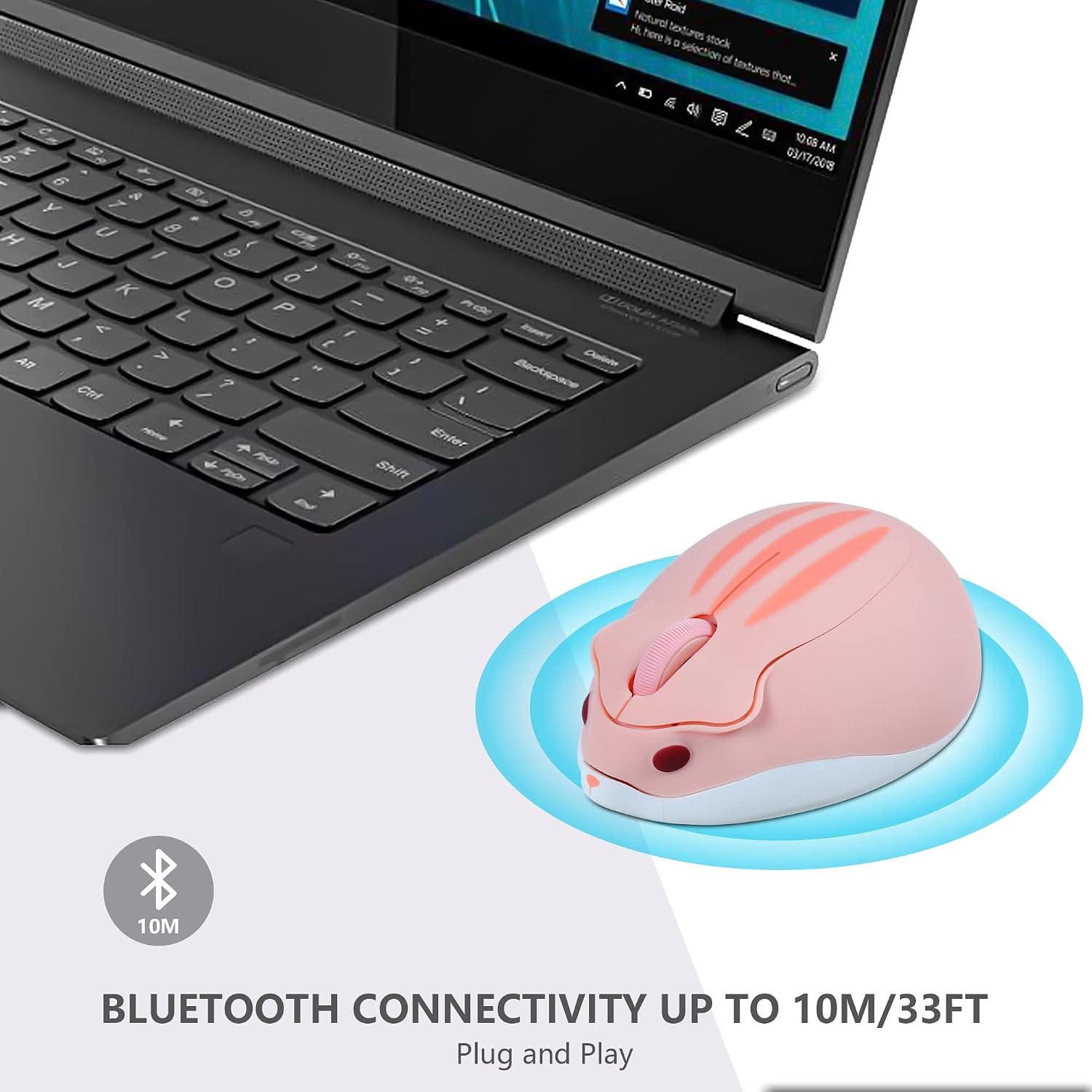 Wireless Bluetooth Cute Animal Hamster Mouse - 1200DPI 3-Button Portable Cordless Mouse for Ipad Pro Laptop PC Mac Notebook Computer Tablet (Pink)