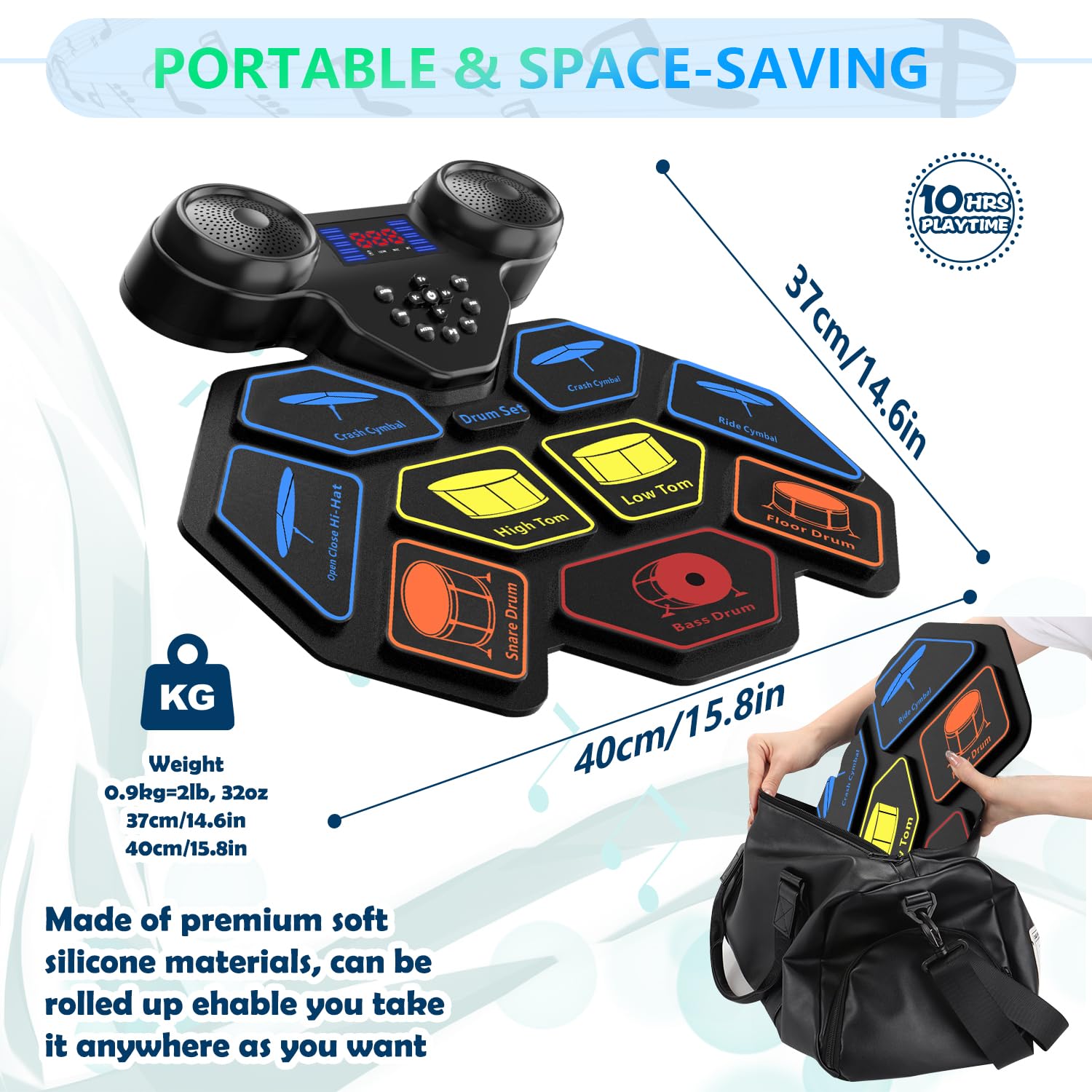 Electronic Drum Set - YUOIOYU Electric Drum Set Roll Up Portable Drum Kit MIDI Practice Drum Pad with Dual Built-in Speaker, Drum Sticks and Pedals, Christmas Birthday Gift for Kids Adult