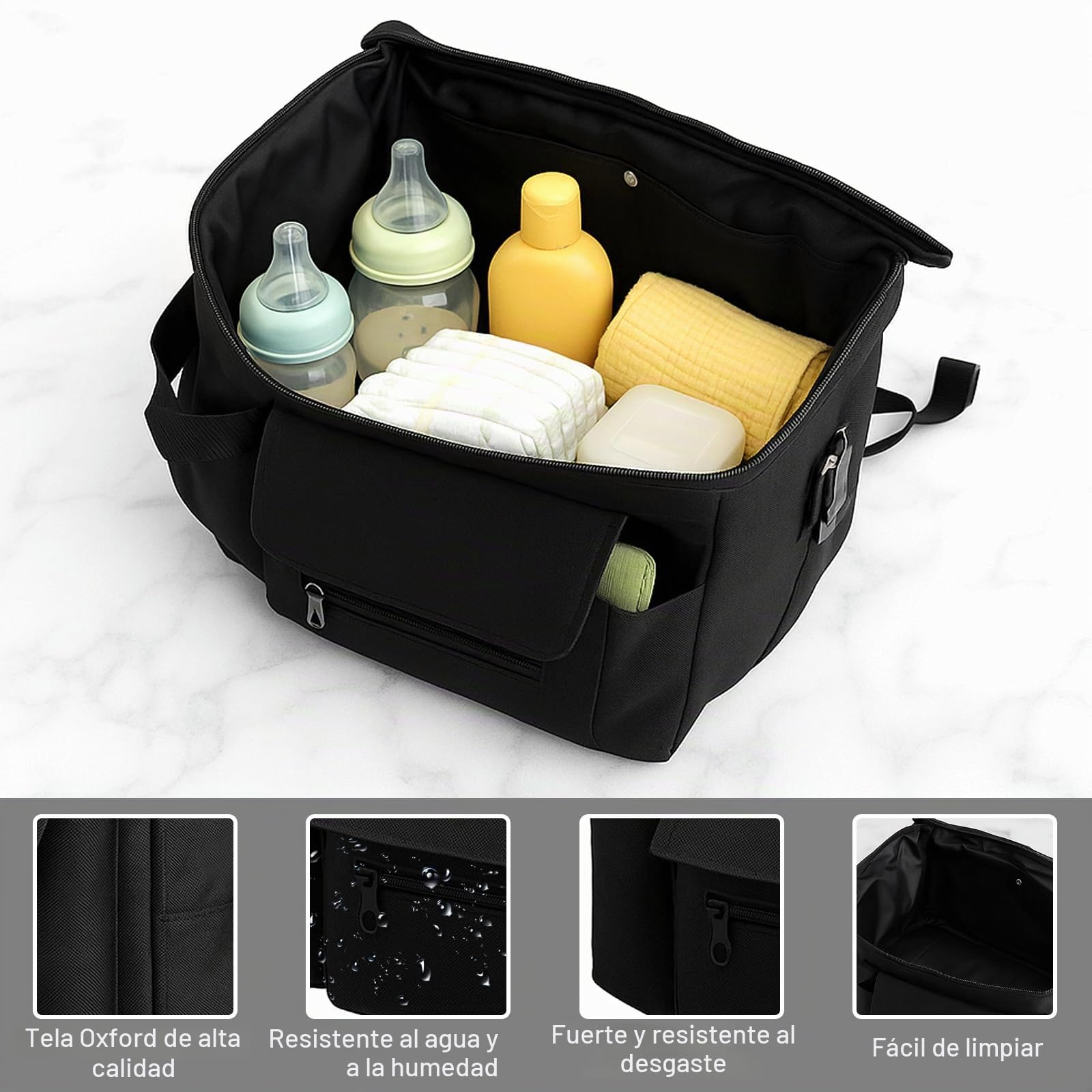 bolsa carro bebe, bolso carrito bebe, bolso para carro bebe, bolso bebe, bolsa carrito bebe, bolsos carro bebe Compatible con Doona, Baby Jogger y Uppababy (negro)