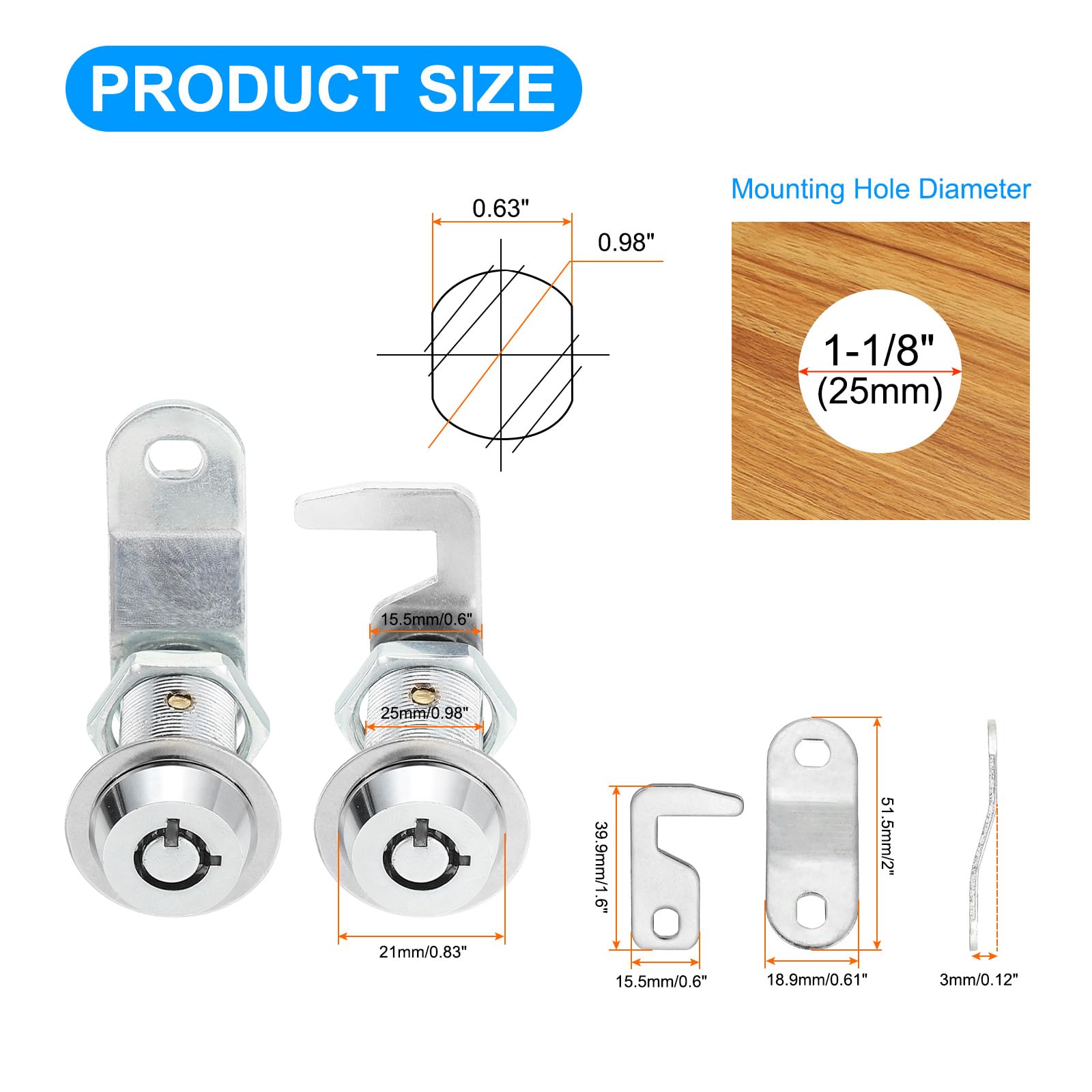 PATIKIL 1/8 Inch Cabinet Locks with Key - Image 2