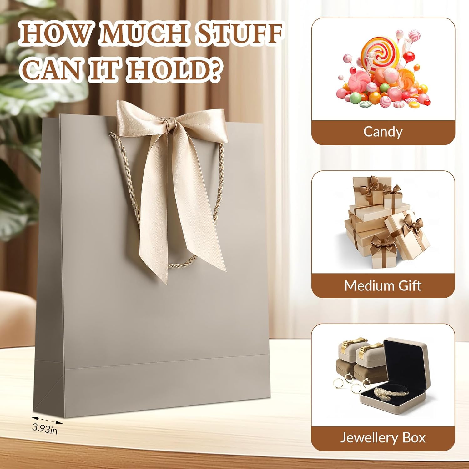 JMANNI Gift Bag, 2PCS Gift Bags Large with Ribbon and 2 Greeting Cards 4 Tissue Paper, Portable Paper Gift Bag with Handles, Birthday Gift Bags,Present Bags for Wedding Party Mothers Day(Champagne) - Image 6