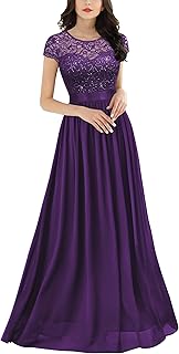 Women's Classy Scoop Neck Sequin Lace Contrast Bridesmaid Party Maxi Dress - Buy now